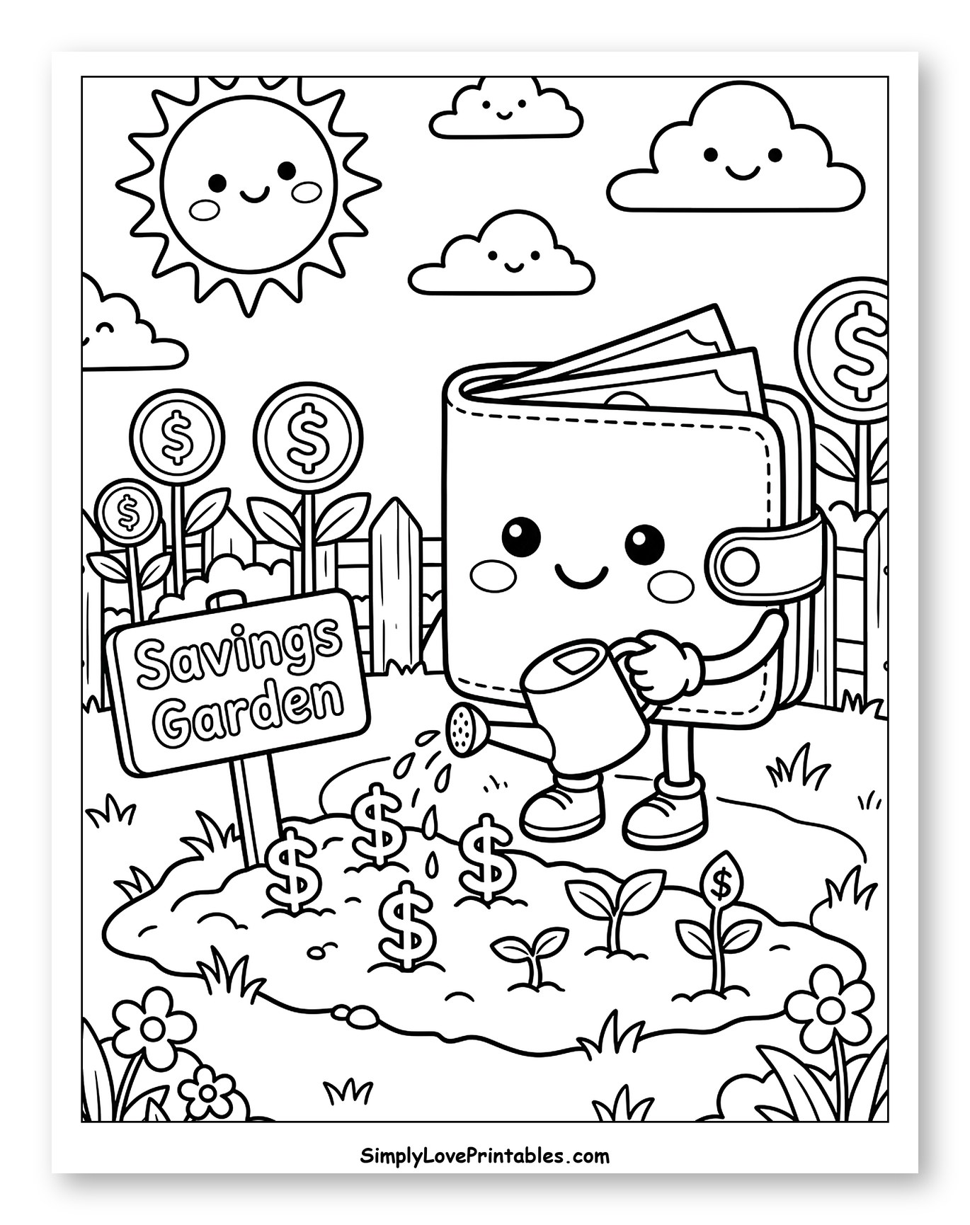 Cute Wallet Watering a Savings Garden