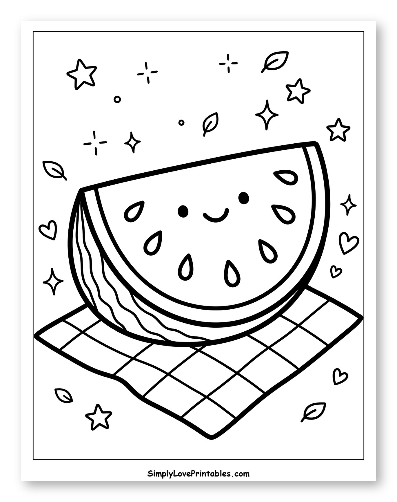 Cute Watermelon Slice on Picnic Blanket