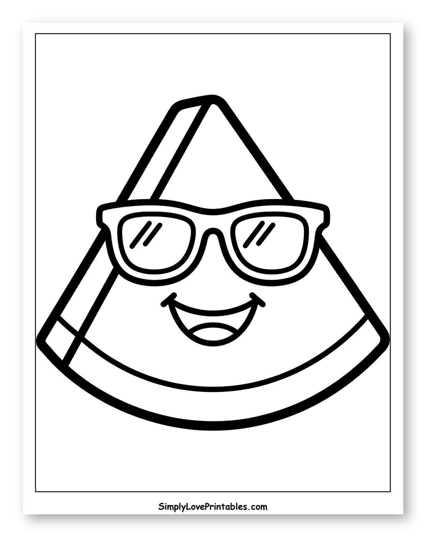 Cute Watermelon Slice Wearing Sunglasses to Color for Toddlers