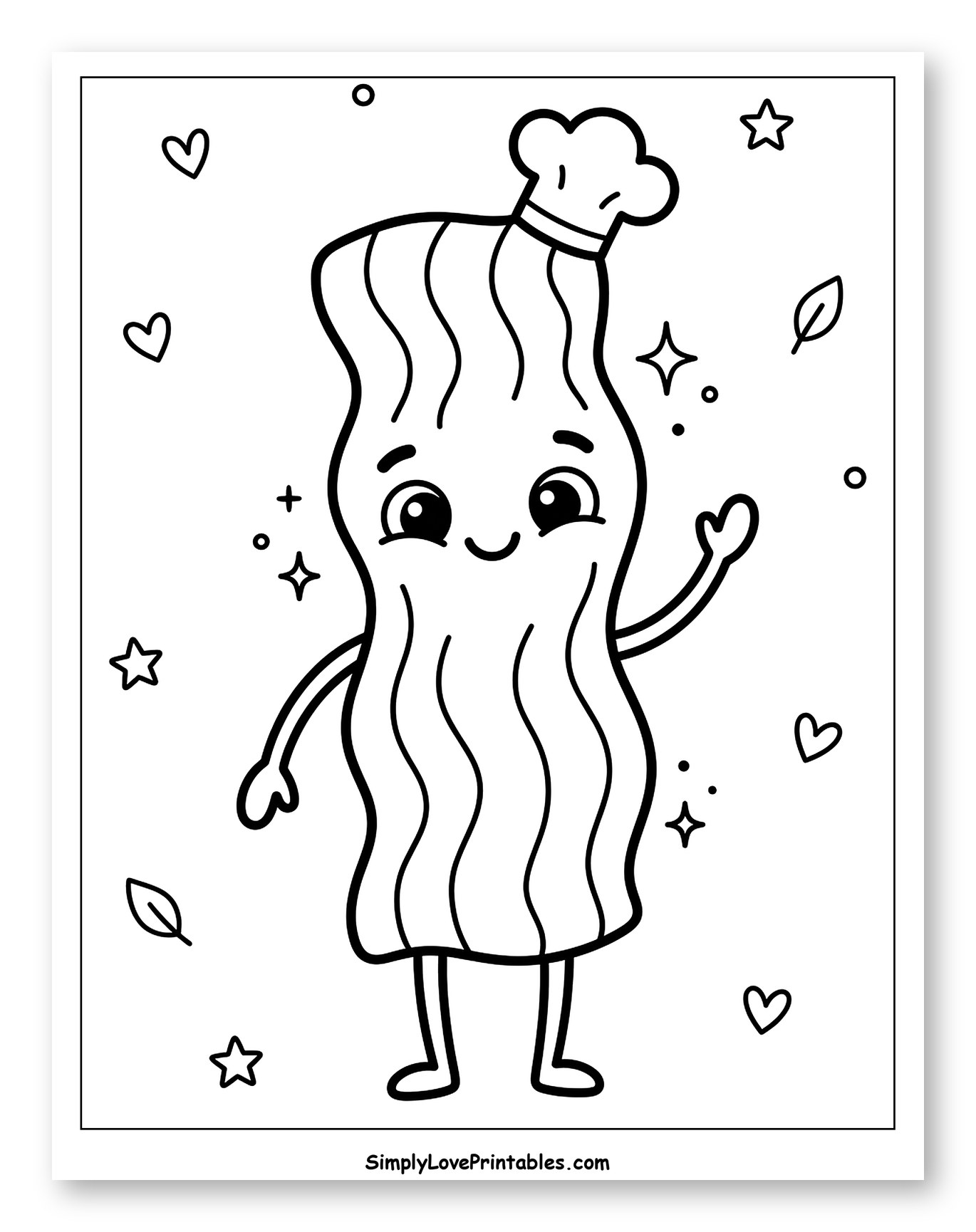 Cute Waving Bacon Strip with Chef Hat to Color for Adults