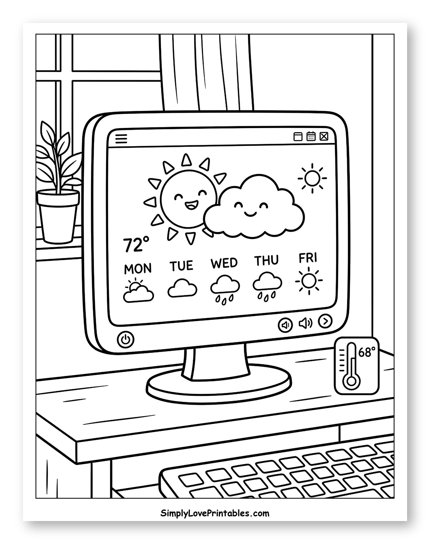 Cute Weather Forecast on Computer Monitor