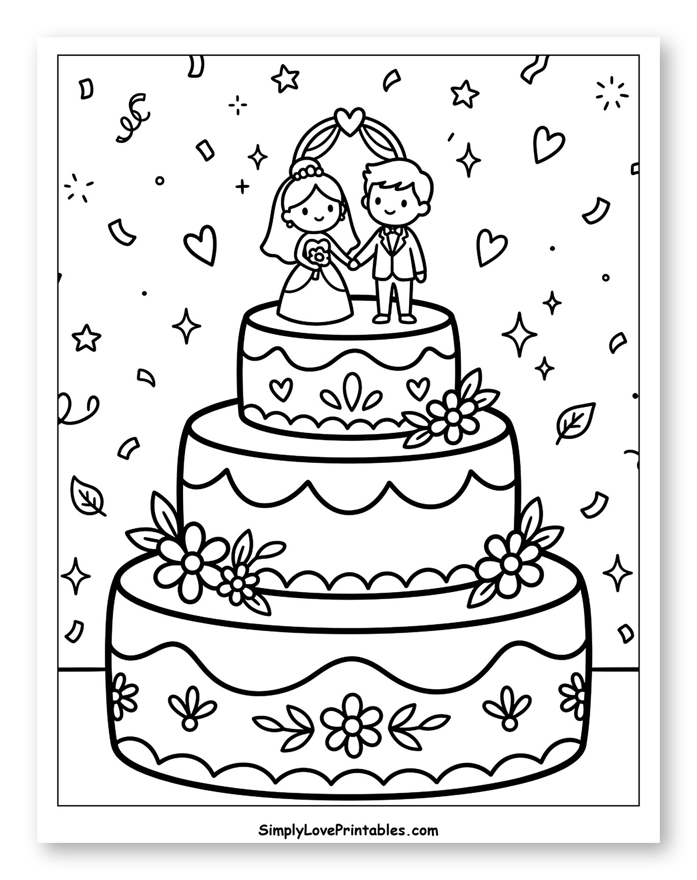 Cute Wedding Cake with Confetti and Flowers