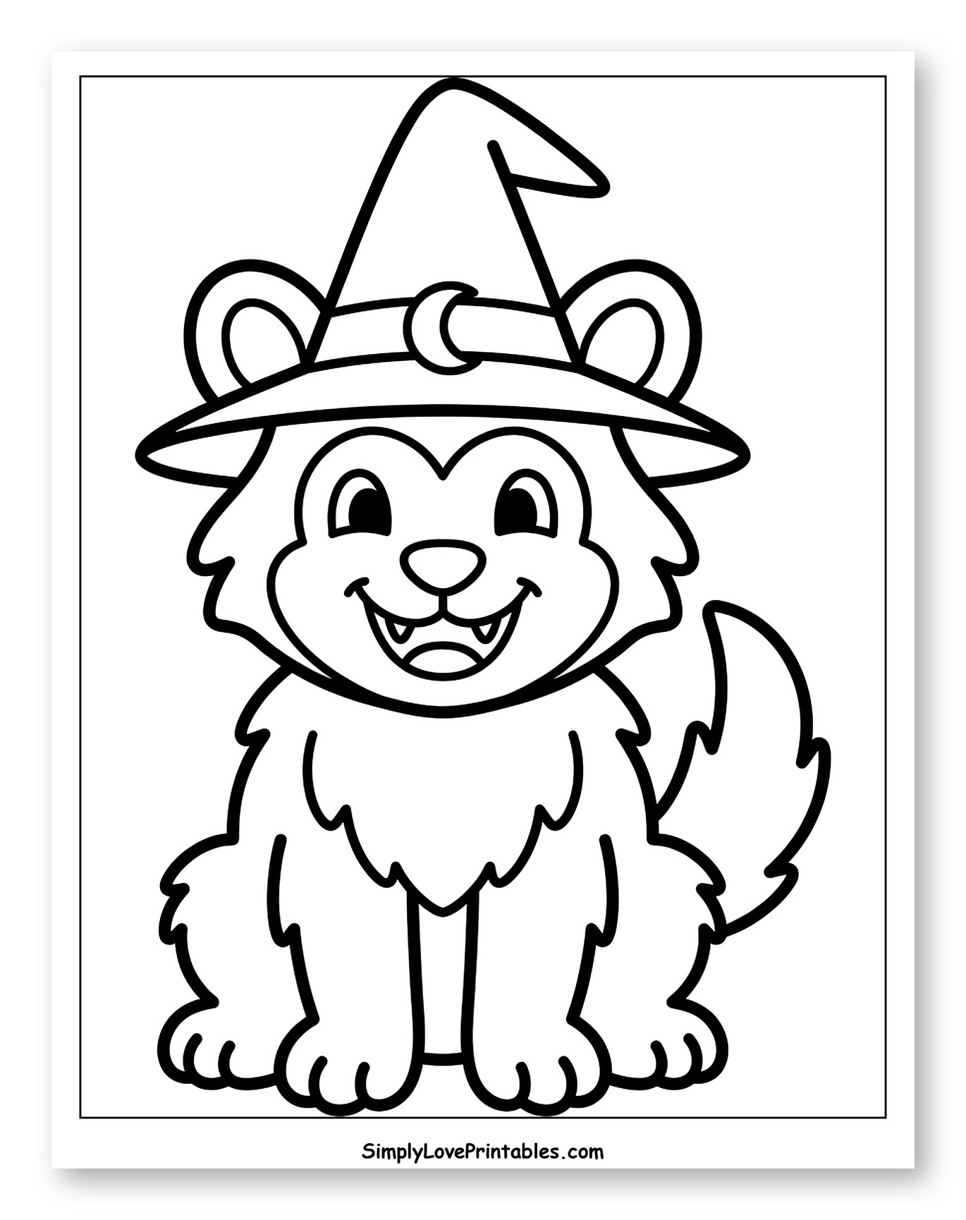 Cute Werewolf in a Witch Hat Coloring Sheet for Toddlers