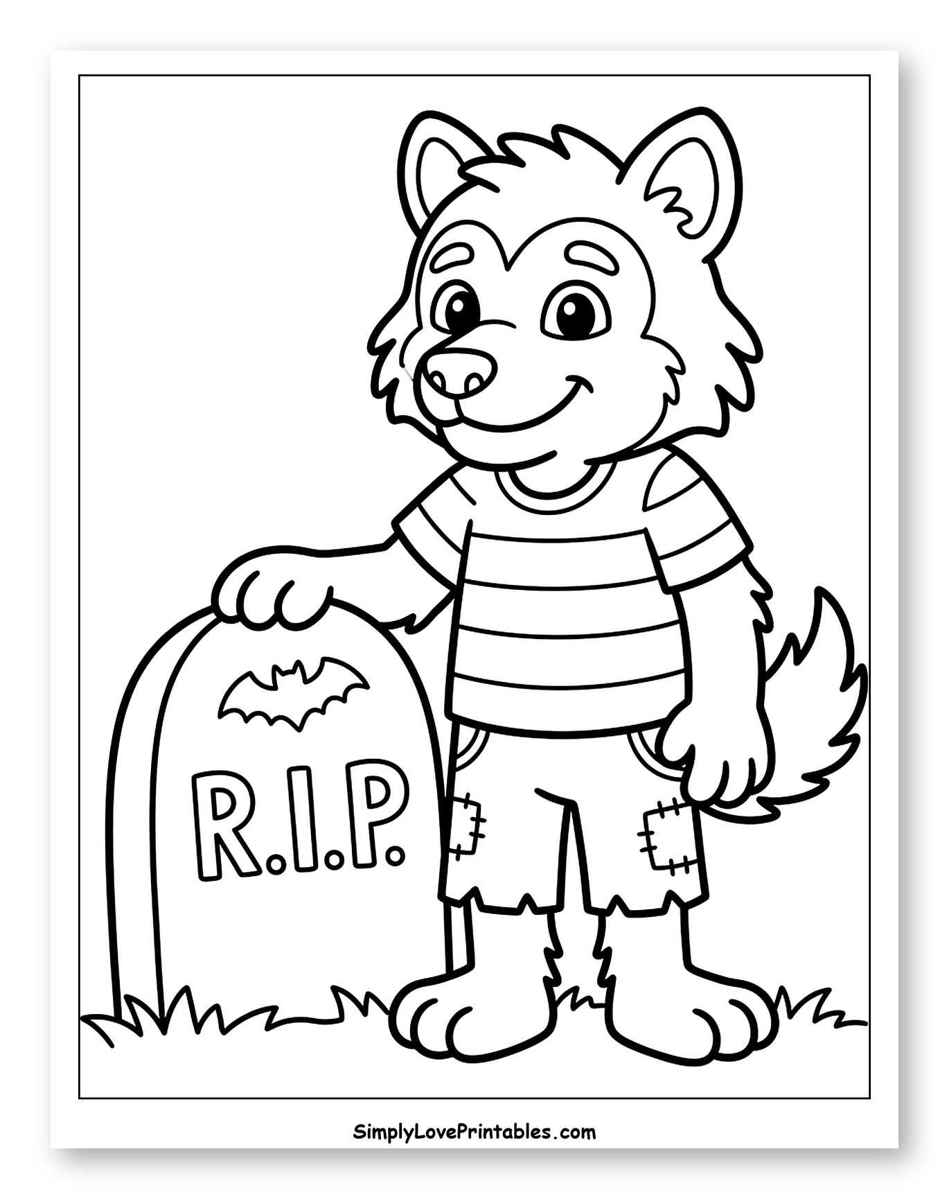 Cute Werewolf Next to R.I.P. Tombstone