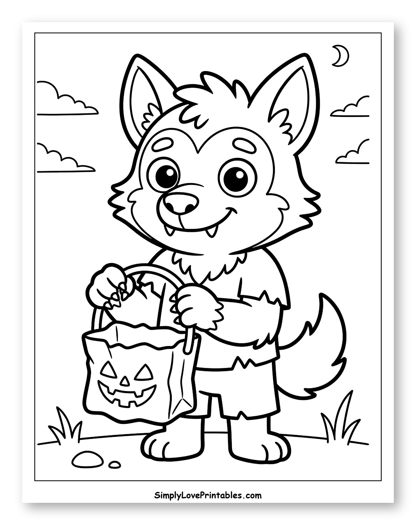 Cute Werewolf with Halloween Candy Bag
