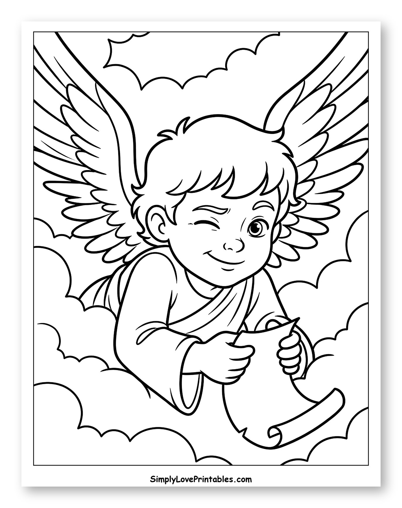 Cute Winking Angel Holding a Scroll