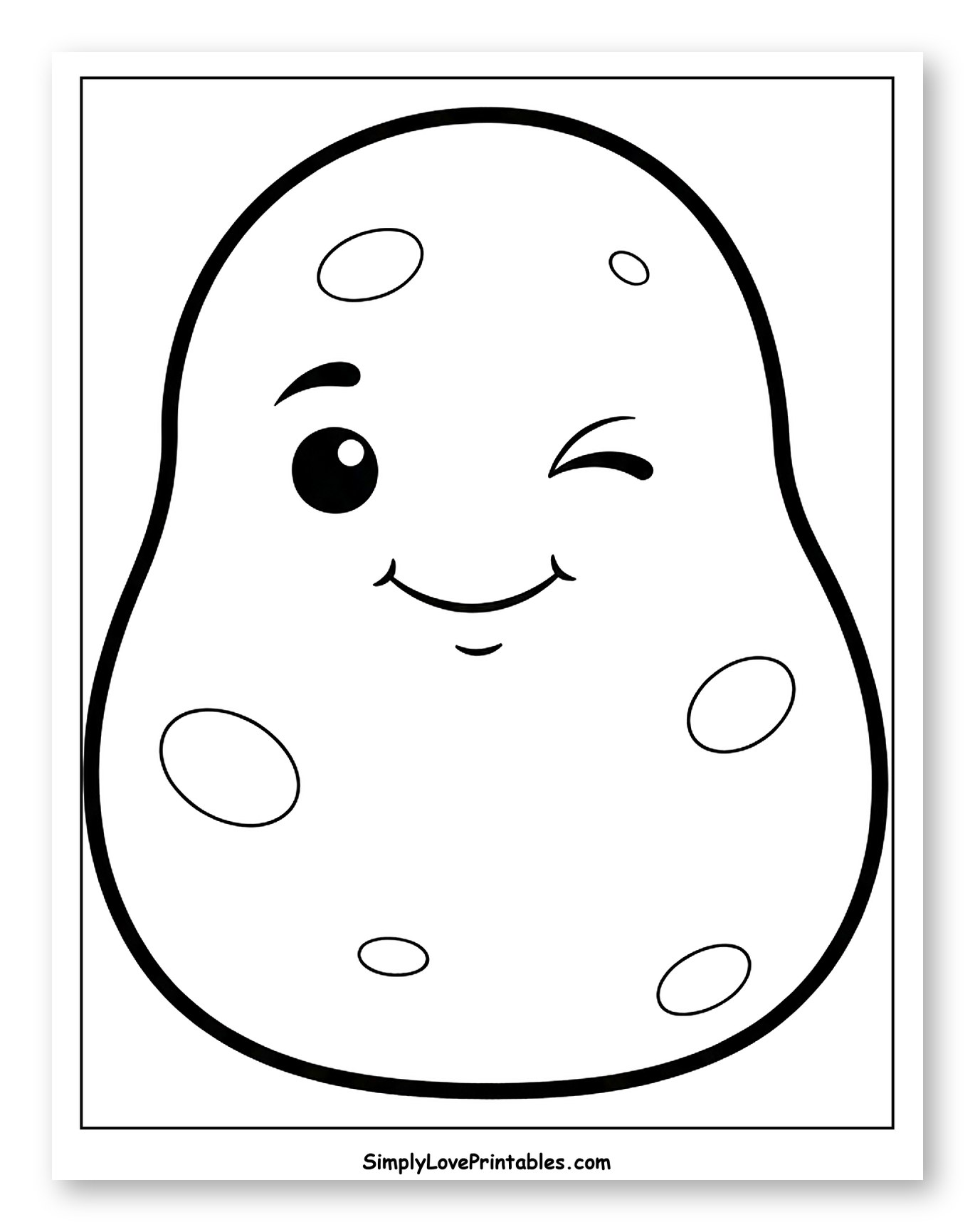 Cute Winking Potato Character Coloring Sheet for Toddlers