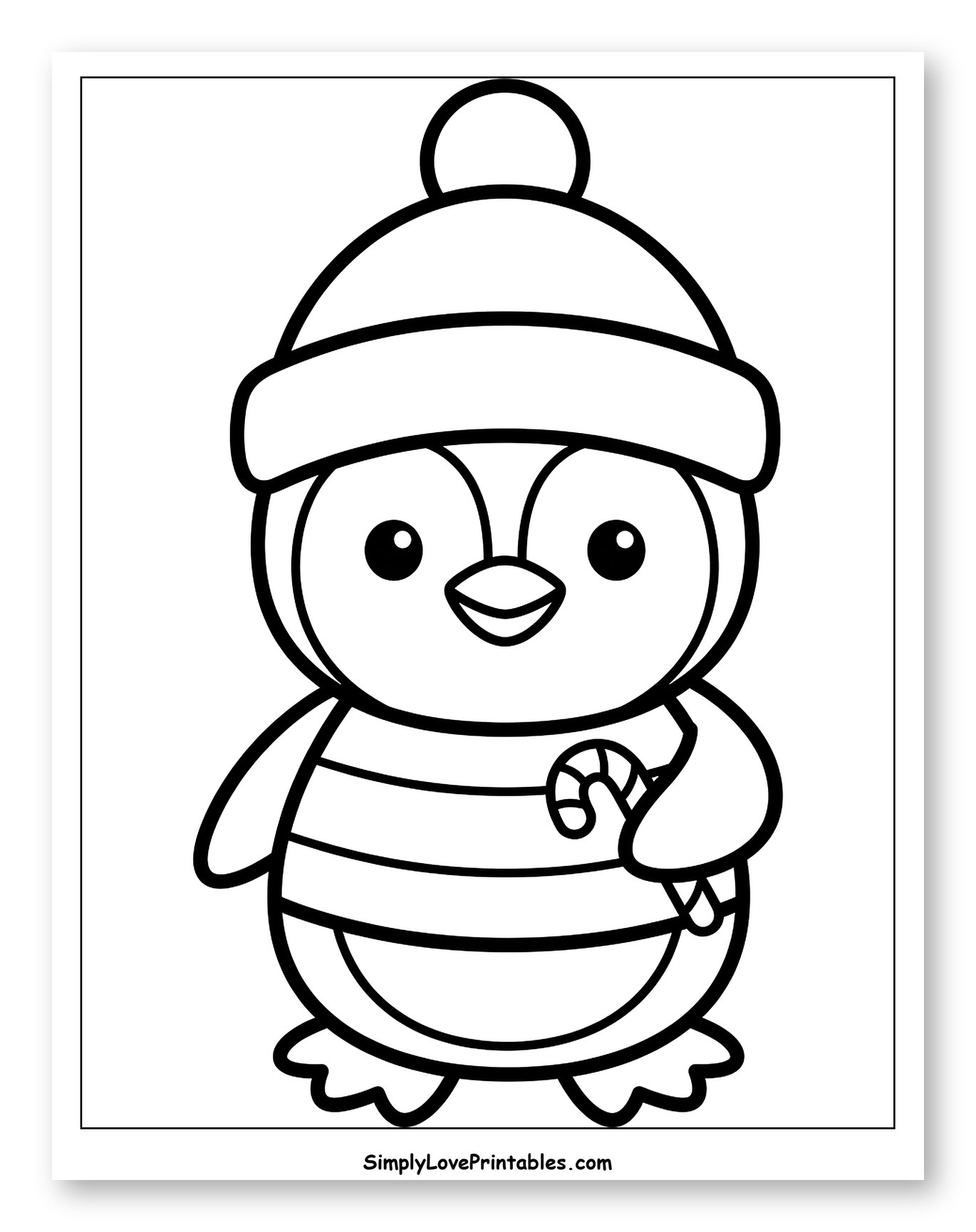 Cute Winter Penguin Holding a Candy Cane