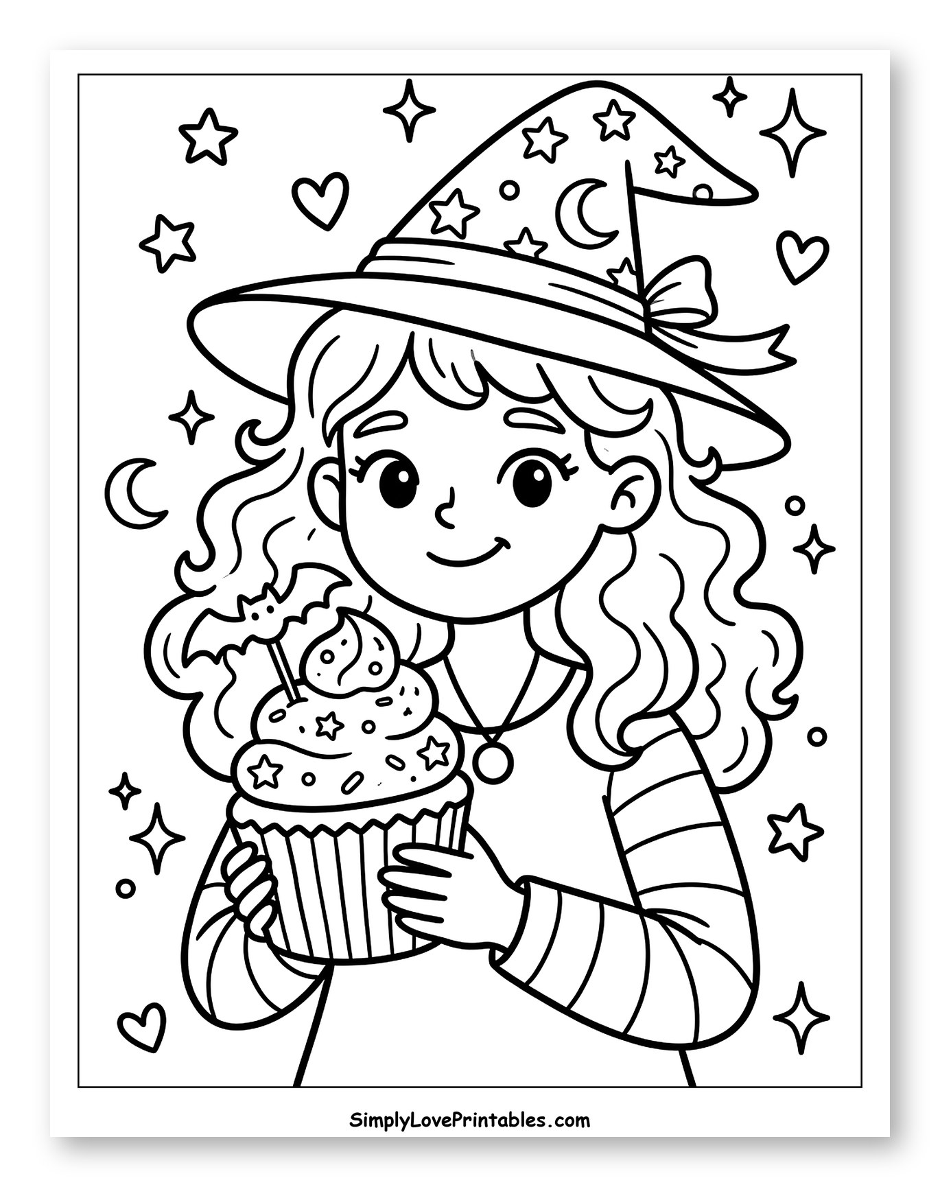 Cute Witch Holding Halloween Cupcake