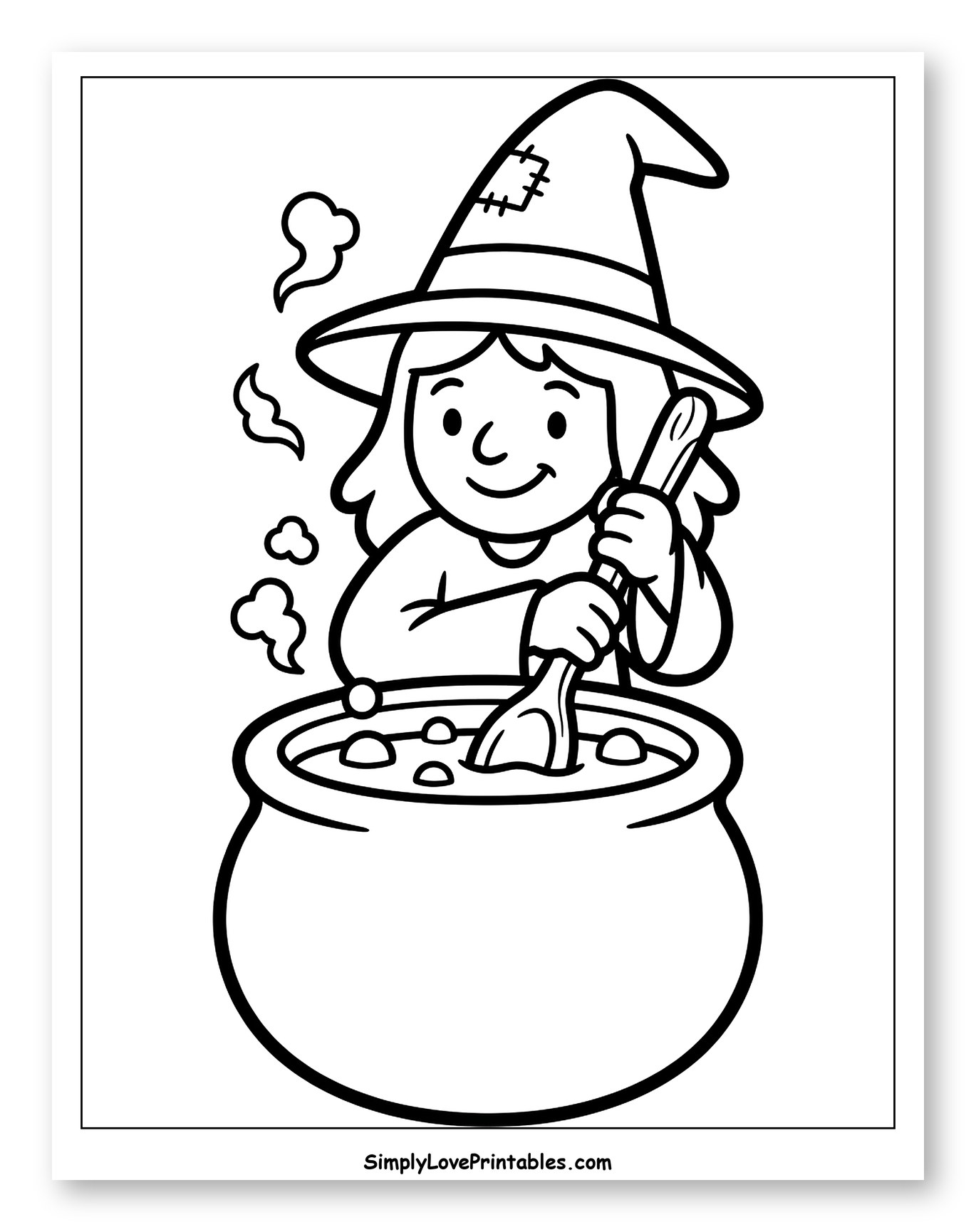 Cute Witch Stirring a Cauldron