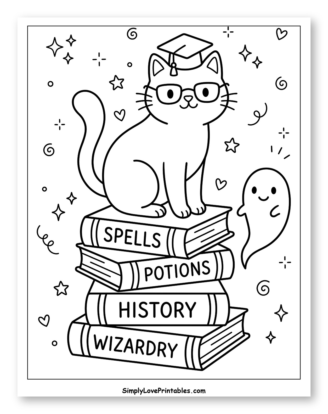 Cute Wizard Cat on Magic Books