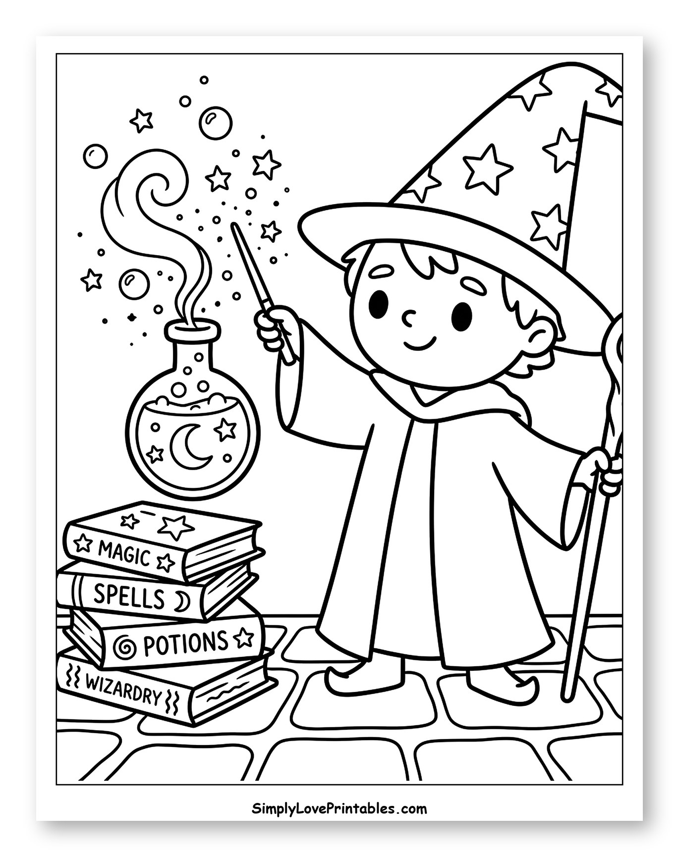 Cute Wizard Conjuring Magic with Potion