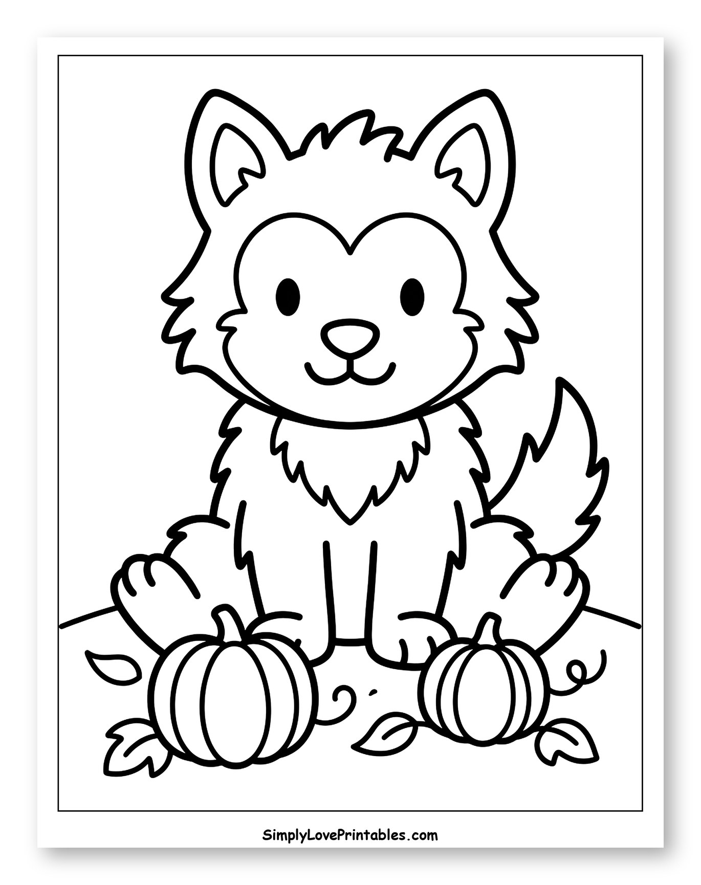 Cute Wolf Pup with Autumn Pumpkins