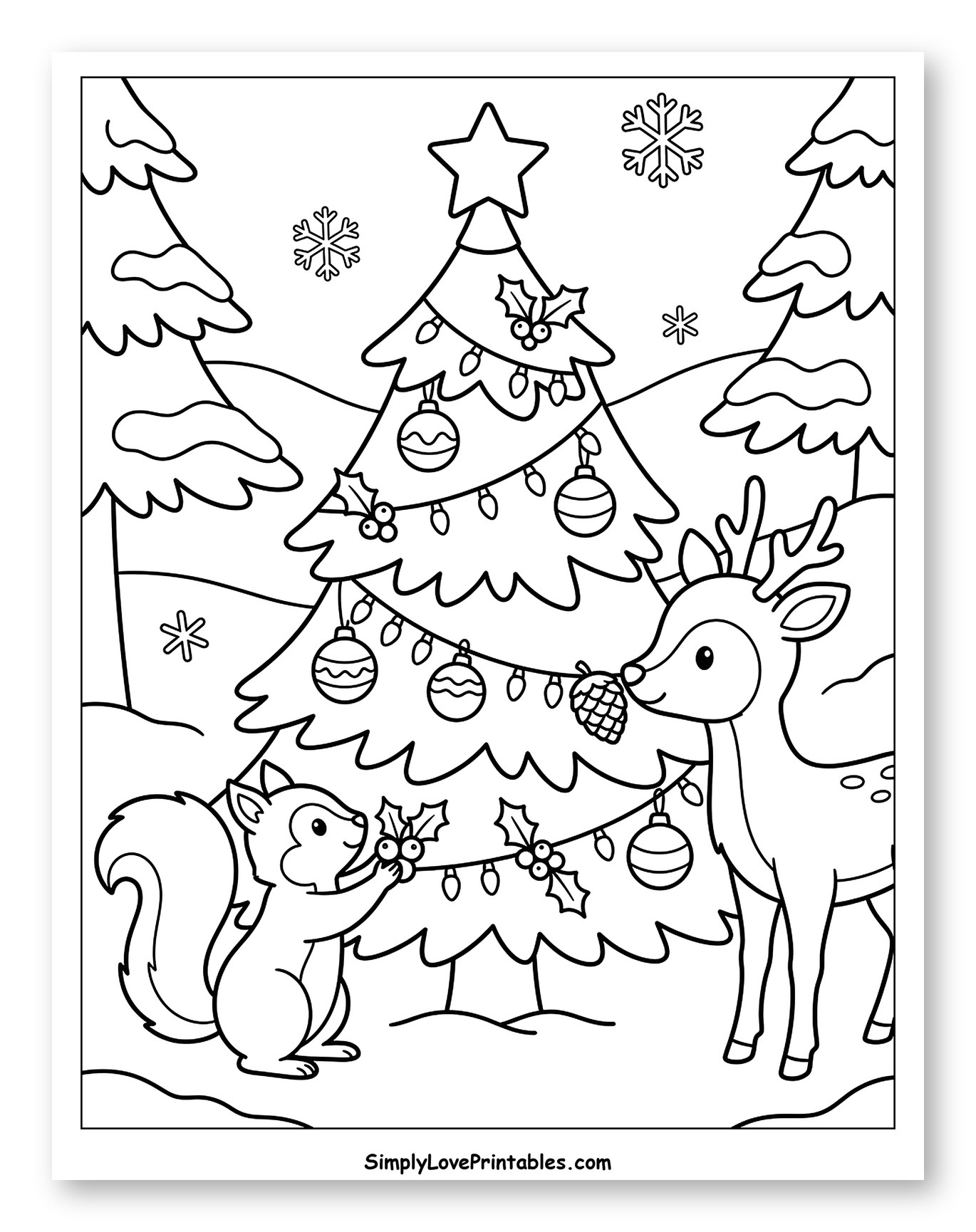 Cute Woodland Animals Decorating a Christmas Tree