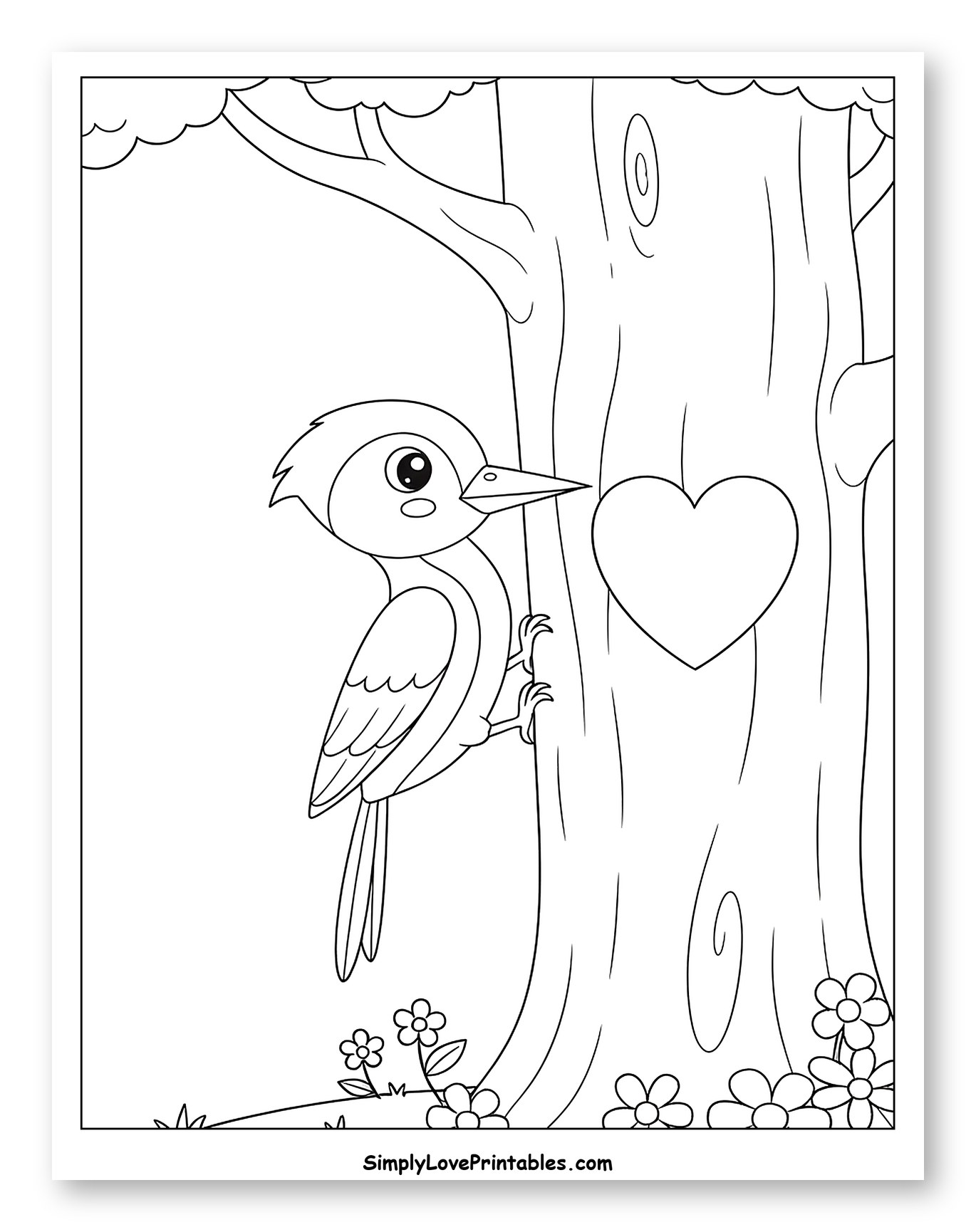Cute Woodpecker on a Tree with a Heart