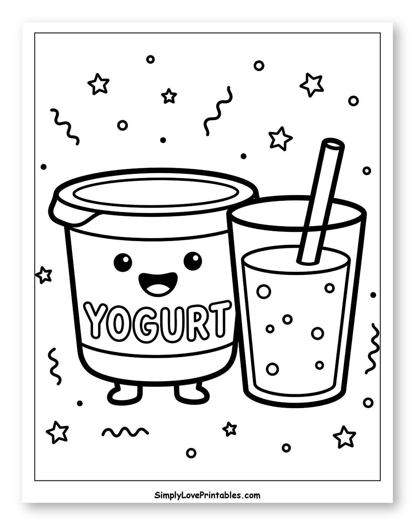 Cute Yogurt Cup and Drink with Straw to Color for Toddlers