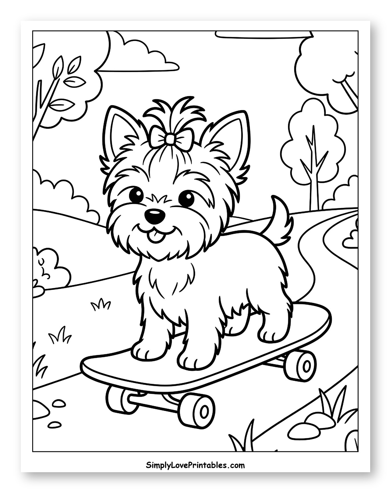 Cute Yorkshire Terrier Dog on Skateboard