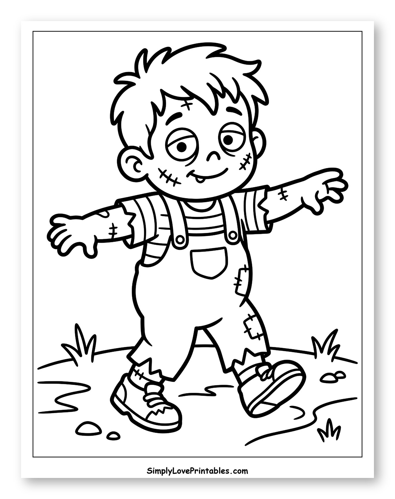 Cute Zombie Boy Walking with Stitches