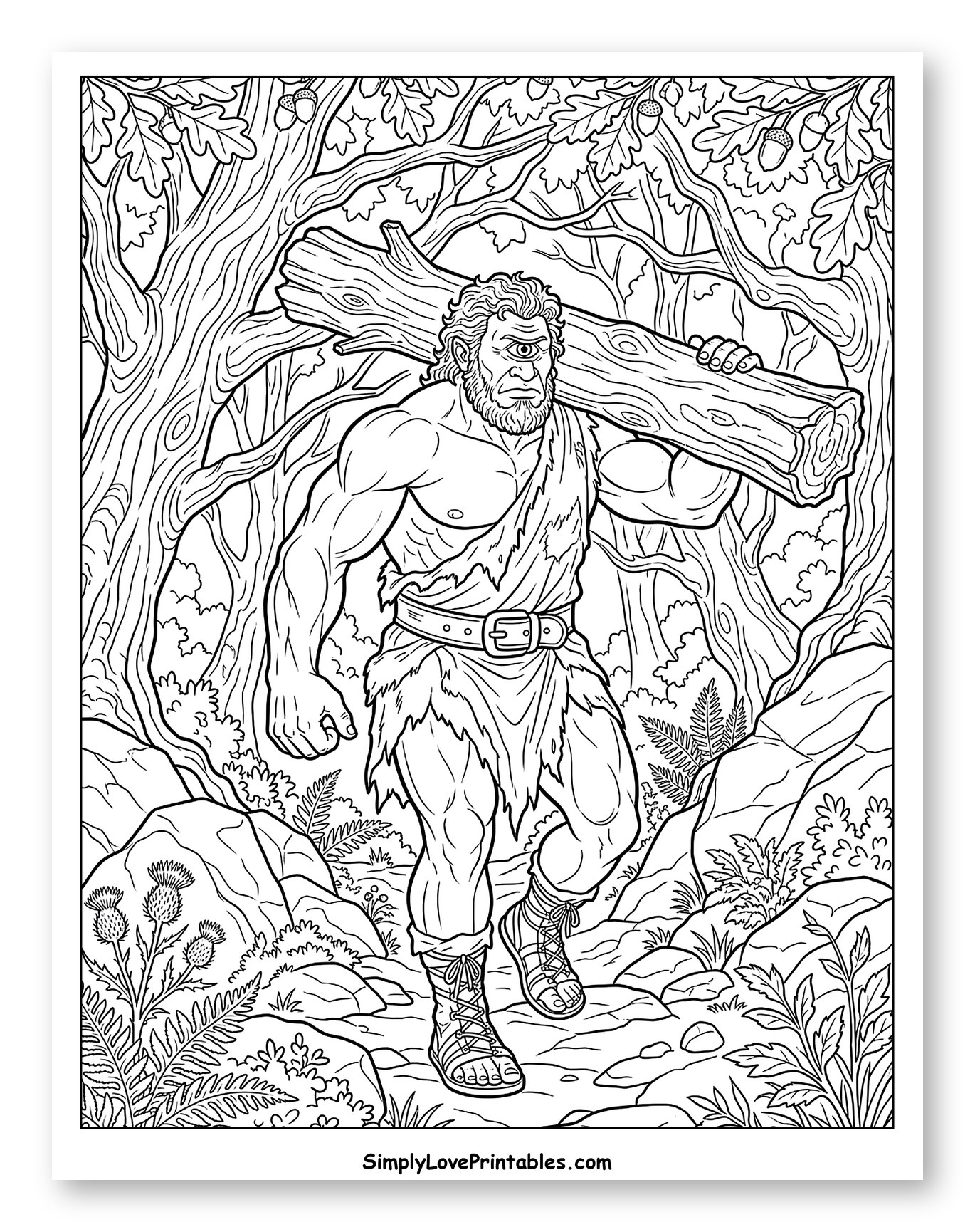 Cyclops Carrying a Log Through a Forest Coloring Sheet