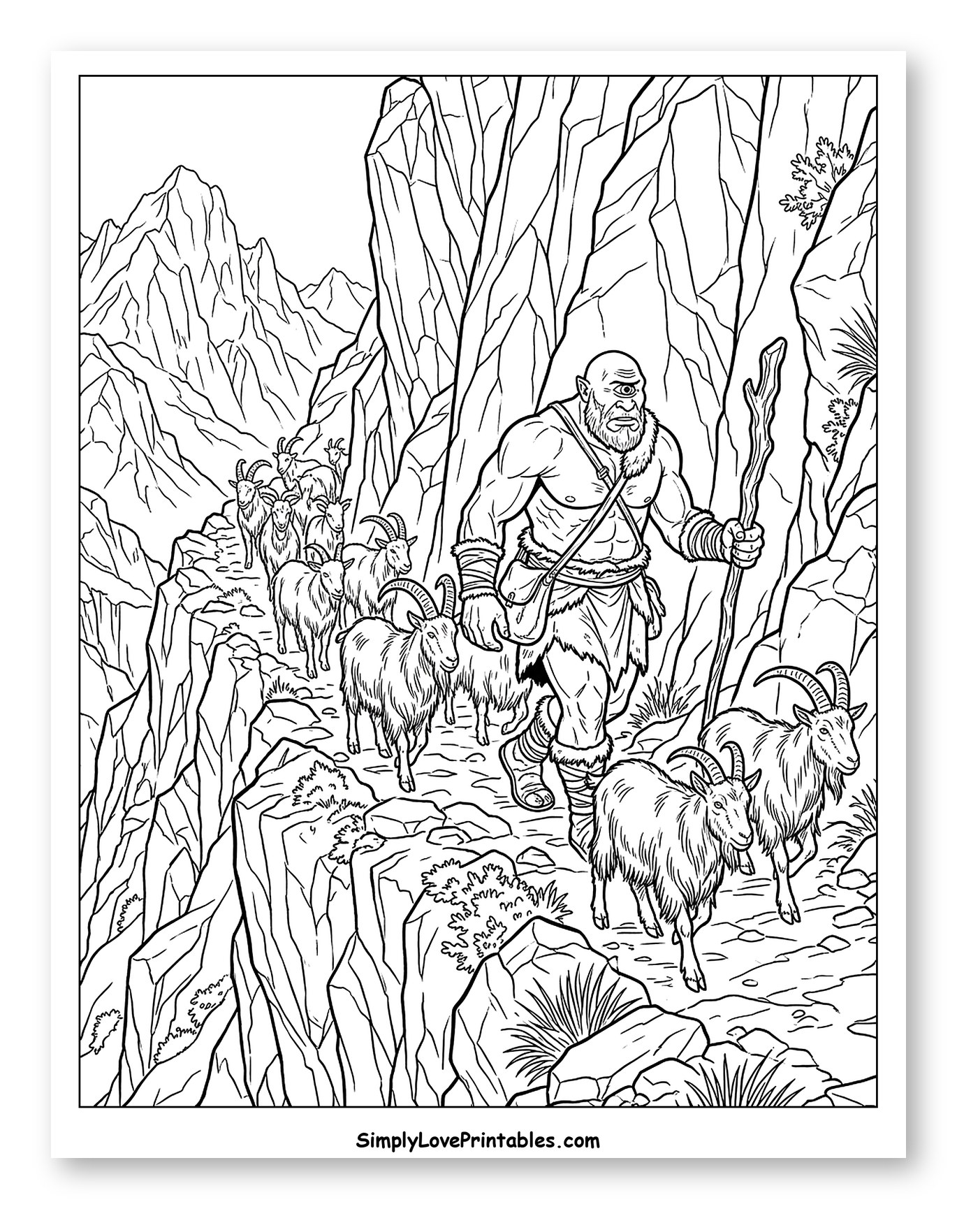 Cyclops Herding Goats Through a Mountain Path to Color