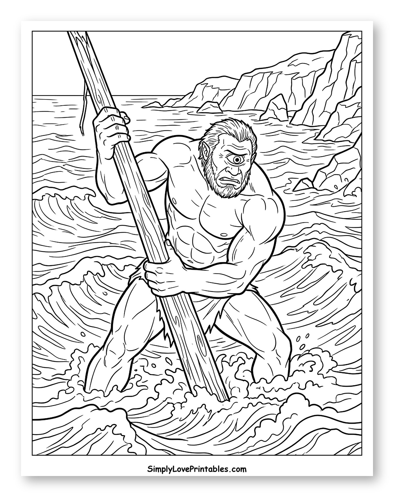 Cyclops Wading in Sea with Broken Staff Coloring Sheet