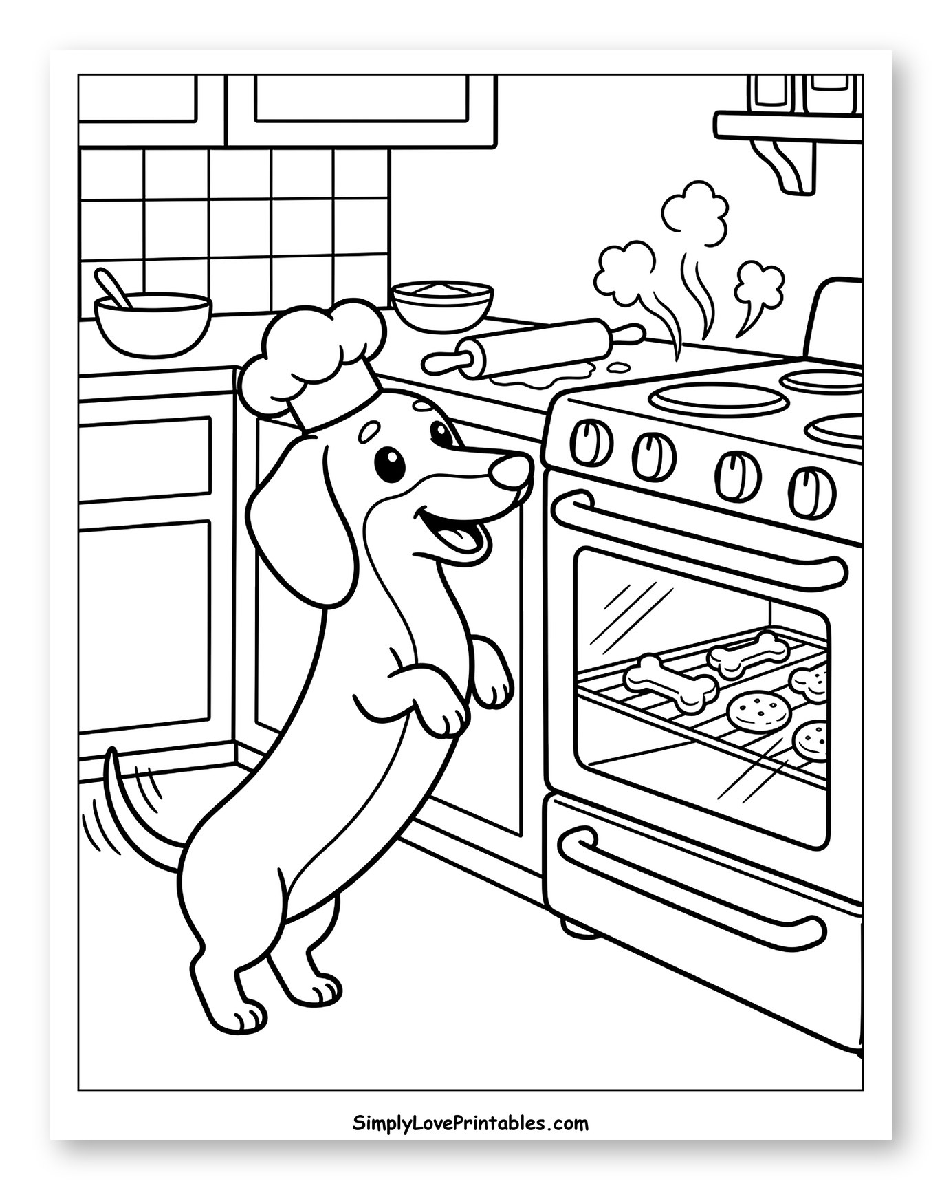 Dachshund Chef Baking Treats in Kitchen