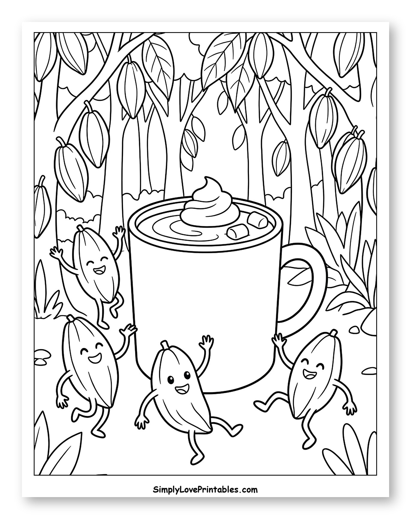 Dancing Cocoa Pods Around Hot Chocolate