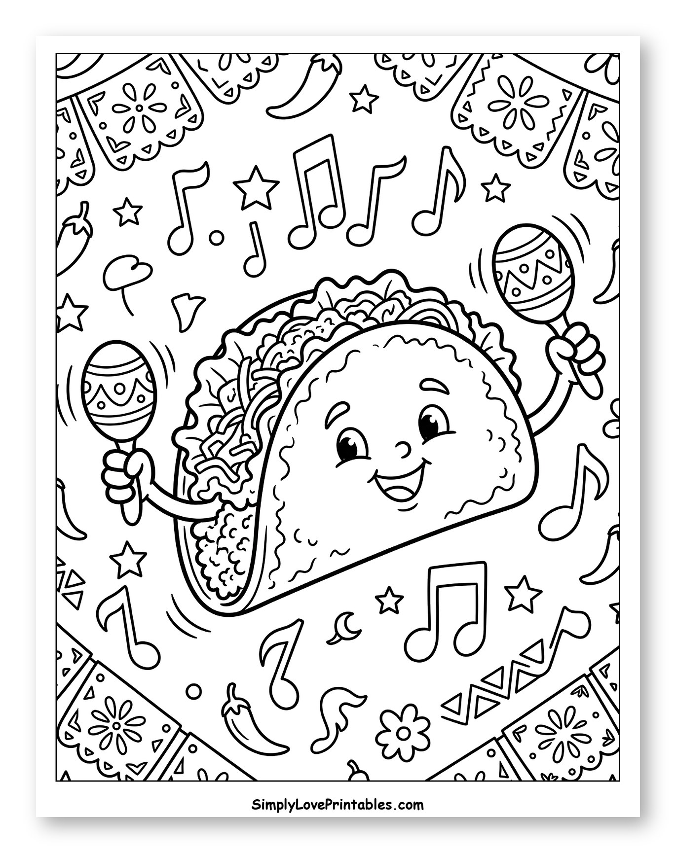 Dancing Taco with Maracas and Papel Picado