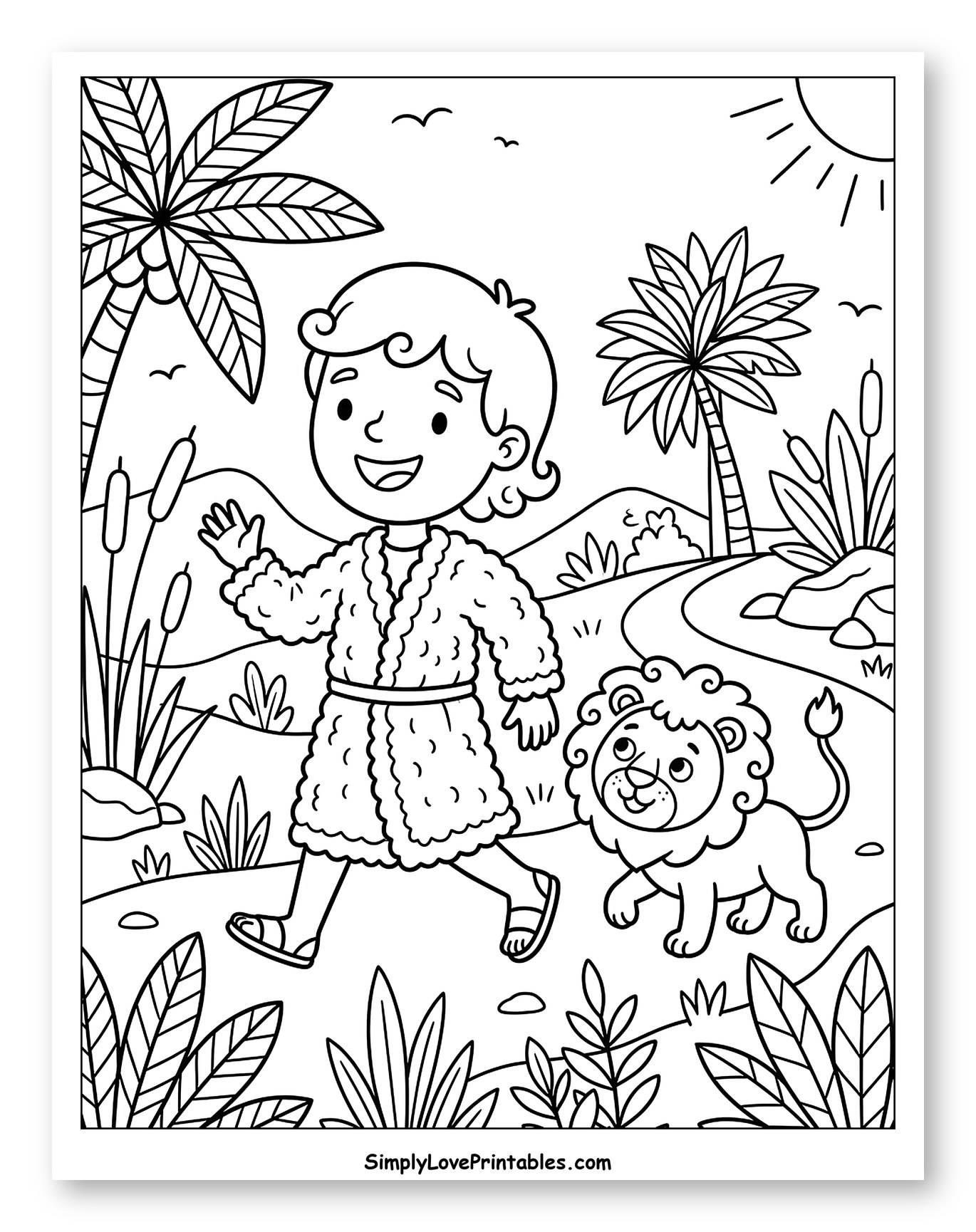 Daniel in a Field of Ancient Plants Coloring Sheet for Kids