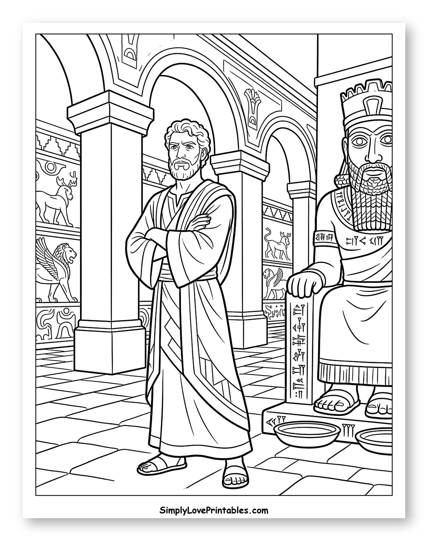 Daniel in Ancient Palace with King Statue