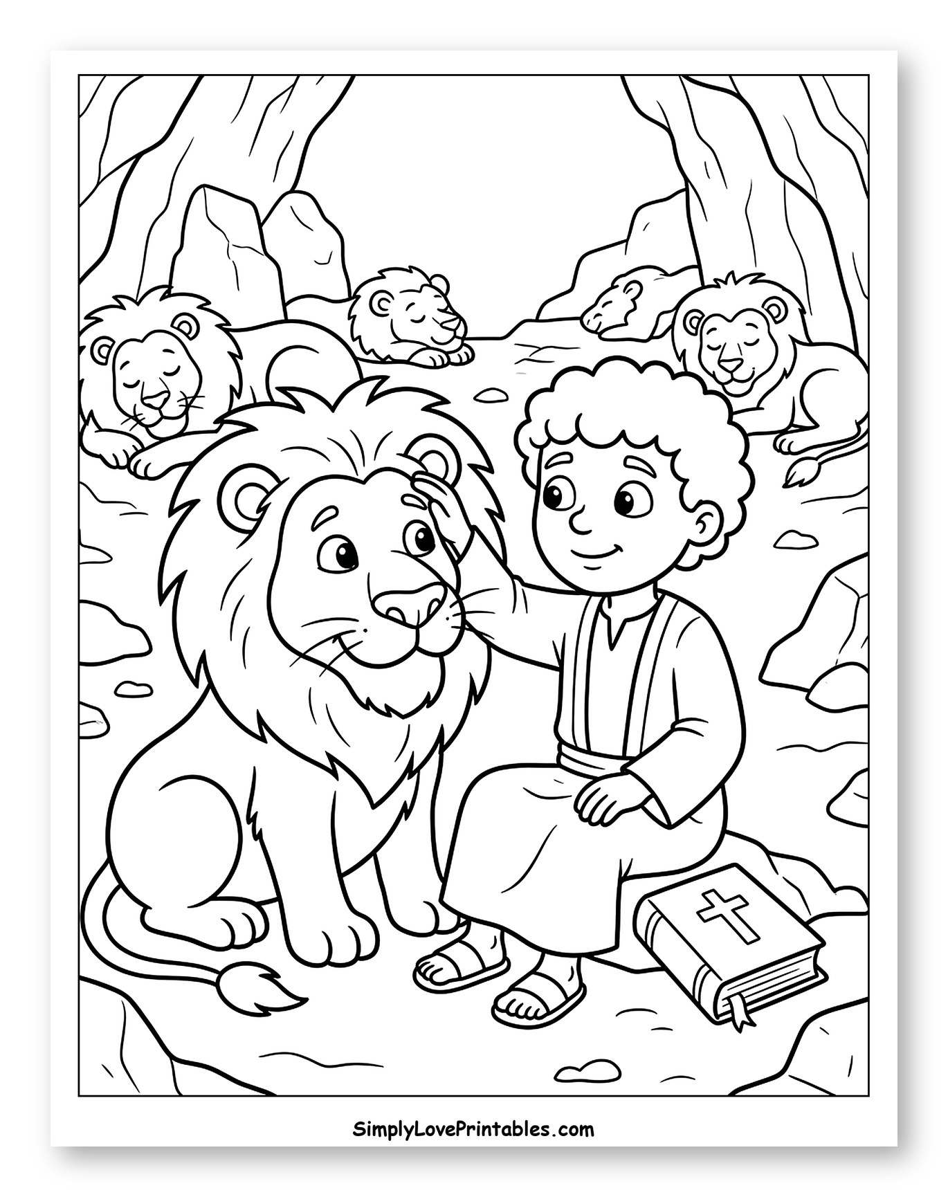 Daniel in the Lions' Den Coloring Sheet for Kids