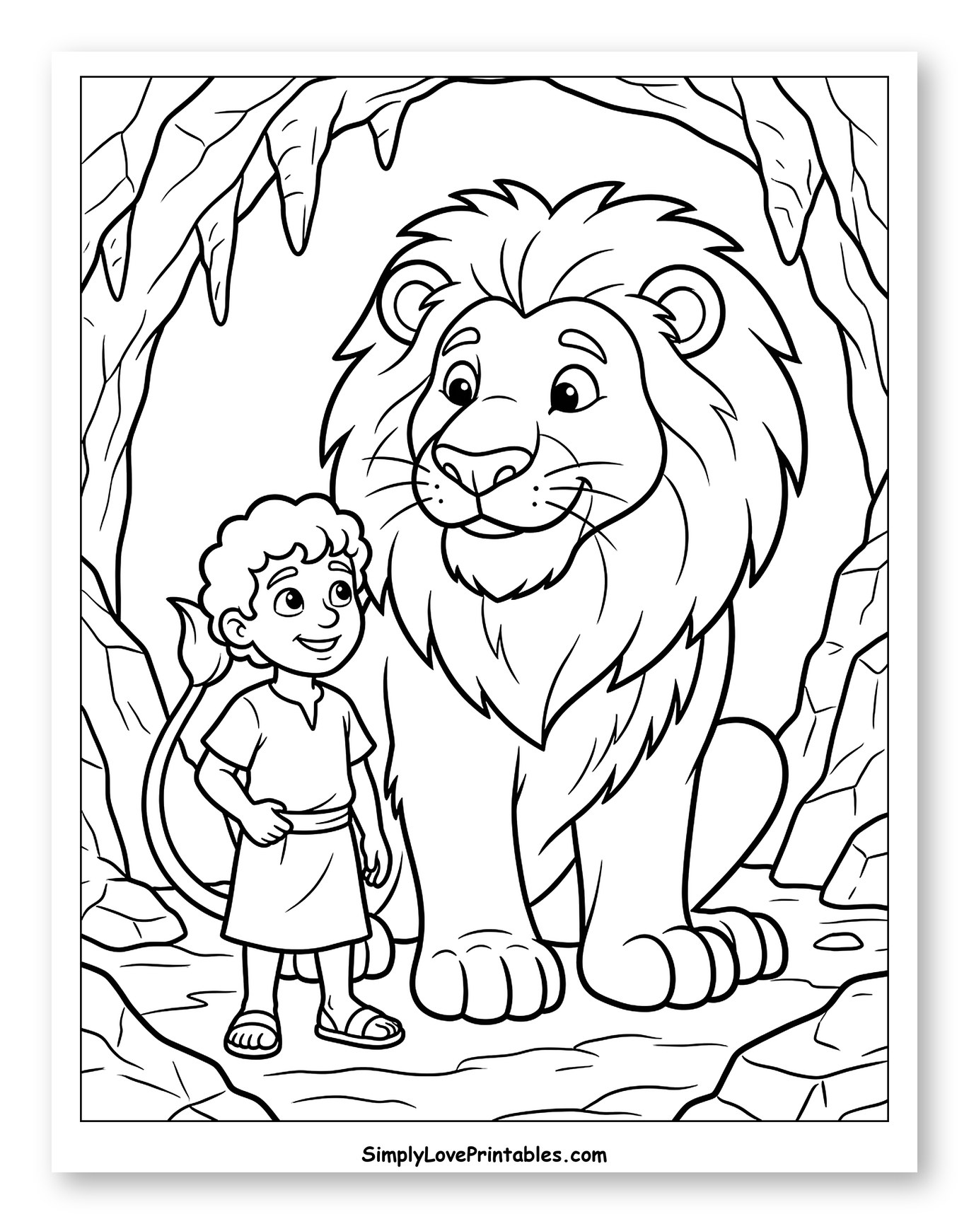 Daniel Making Friends with a Big Lion Coloring Page for Kids