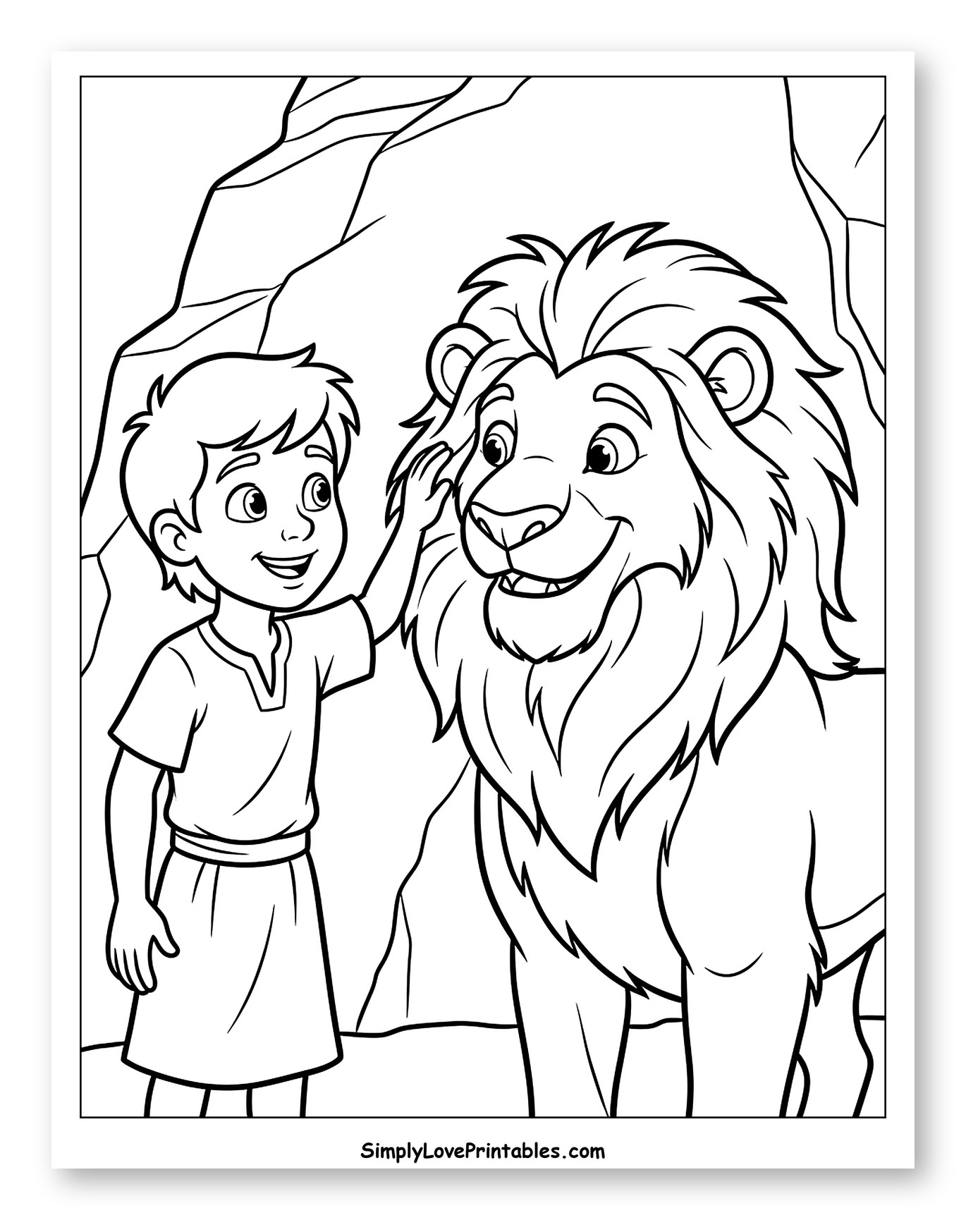 Daniel Petting a Lion's Mane Coloring Sheet for Kids