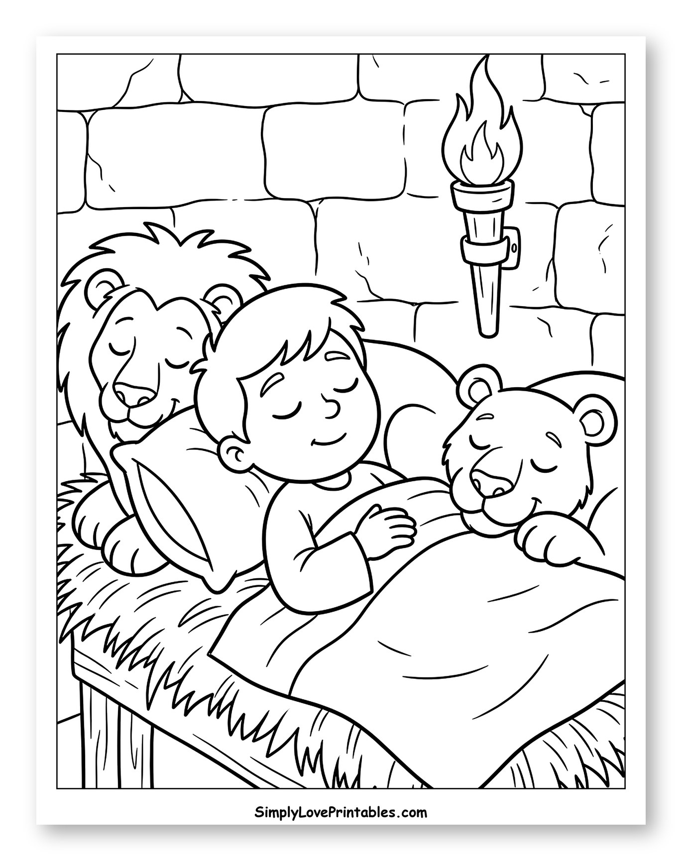 Daniel Sleeping Peacefully in the Den Coloring Page for Kids