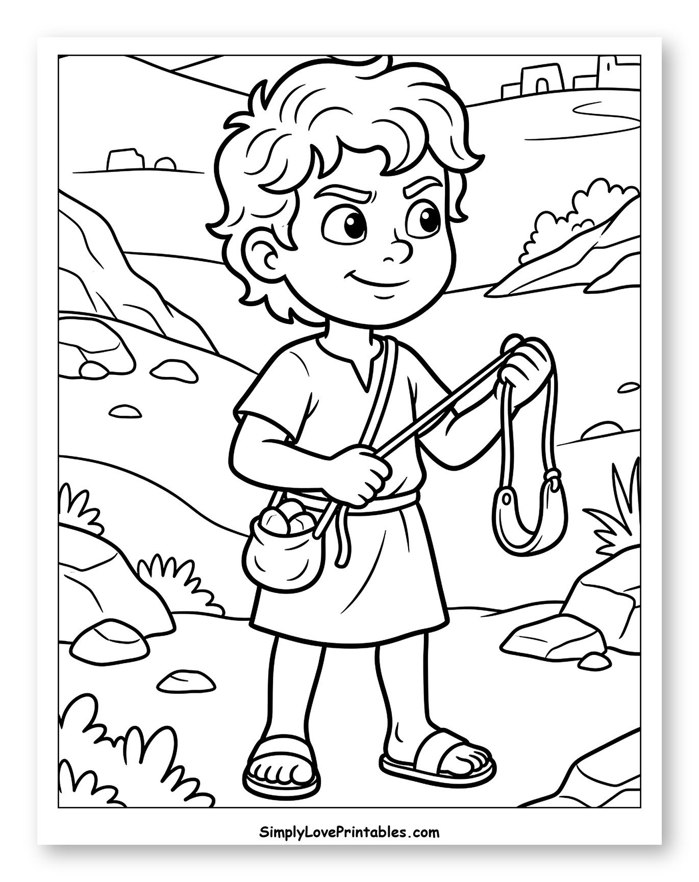 David Preparing for the Challenge with a Smile Coloring Sheet for Kids