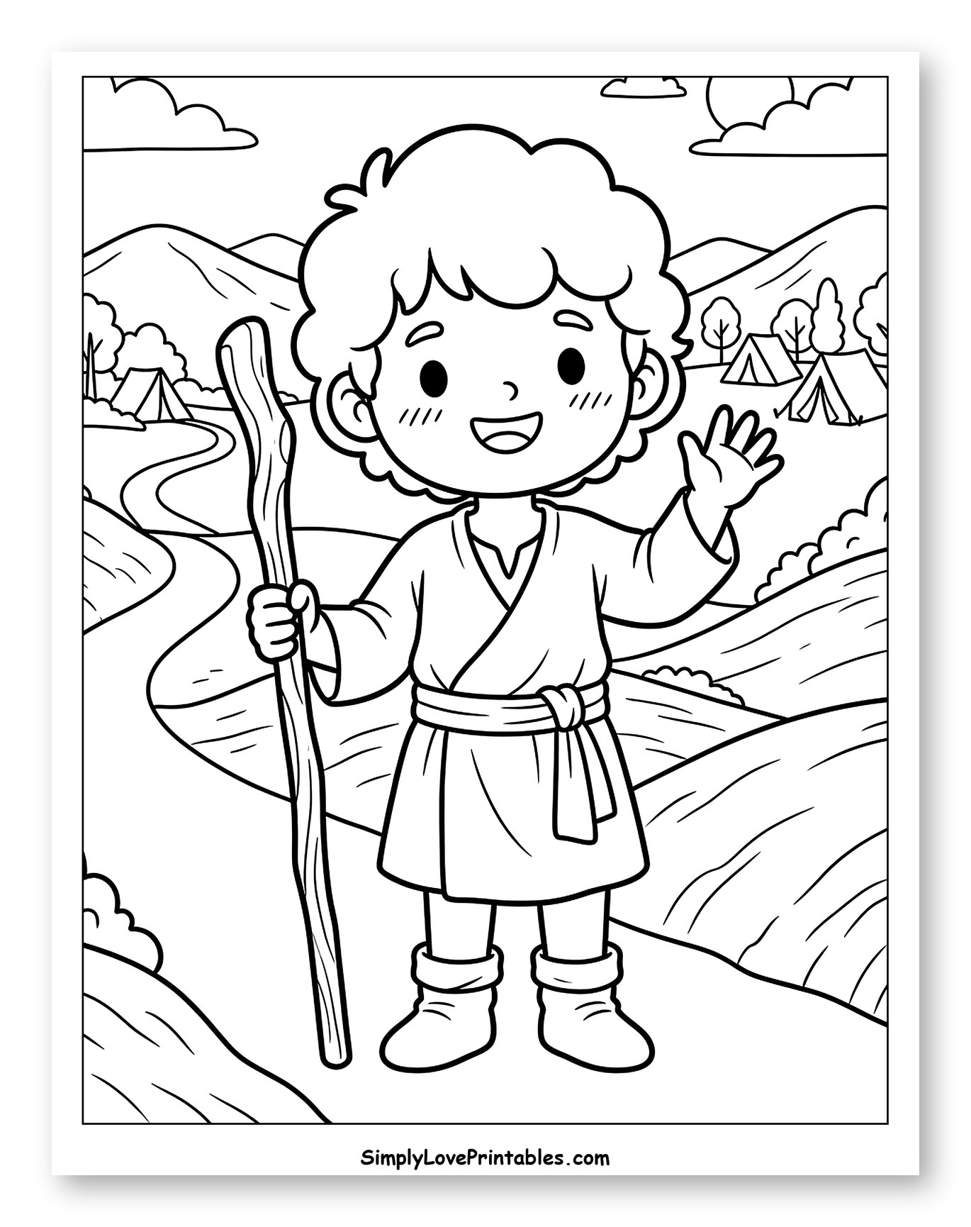 David Waving to a Friend to Color for Kids