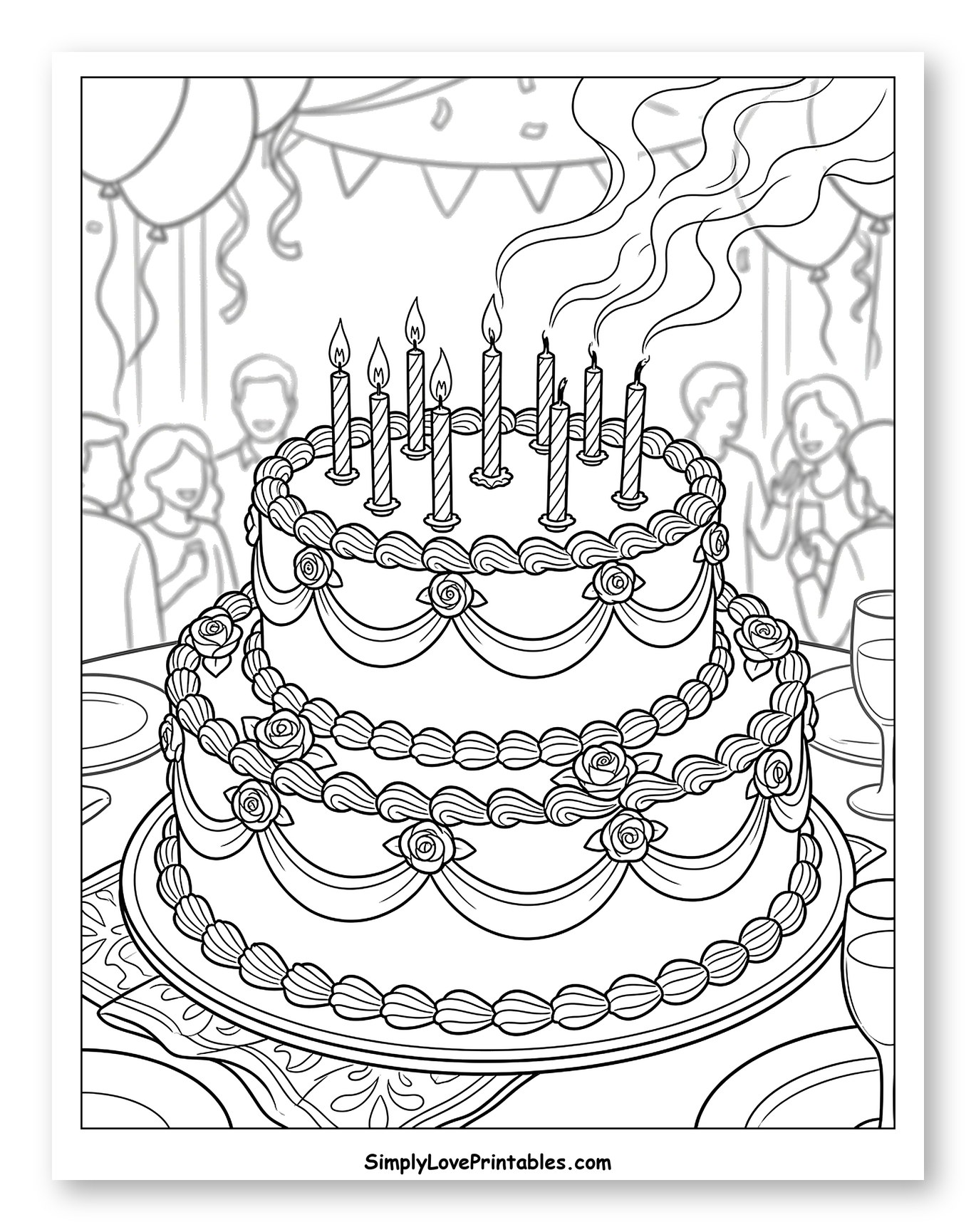 Decorated Birthday Cake with Smoking Candles