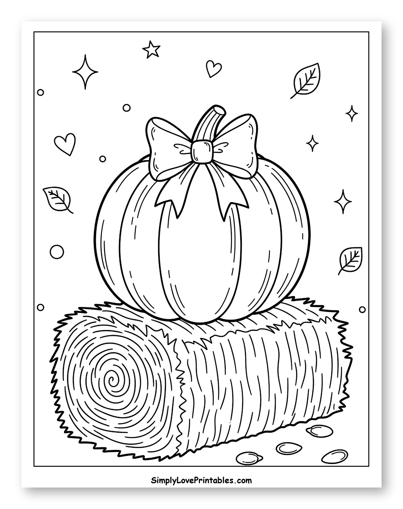 Decorated Pumpkin on a Hay Bale Coloring Page for Adults
