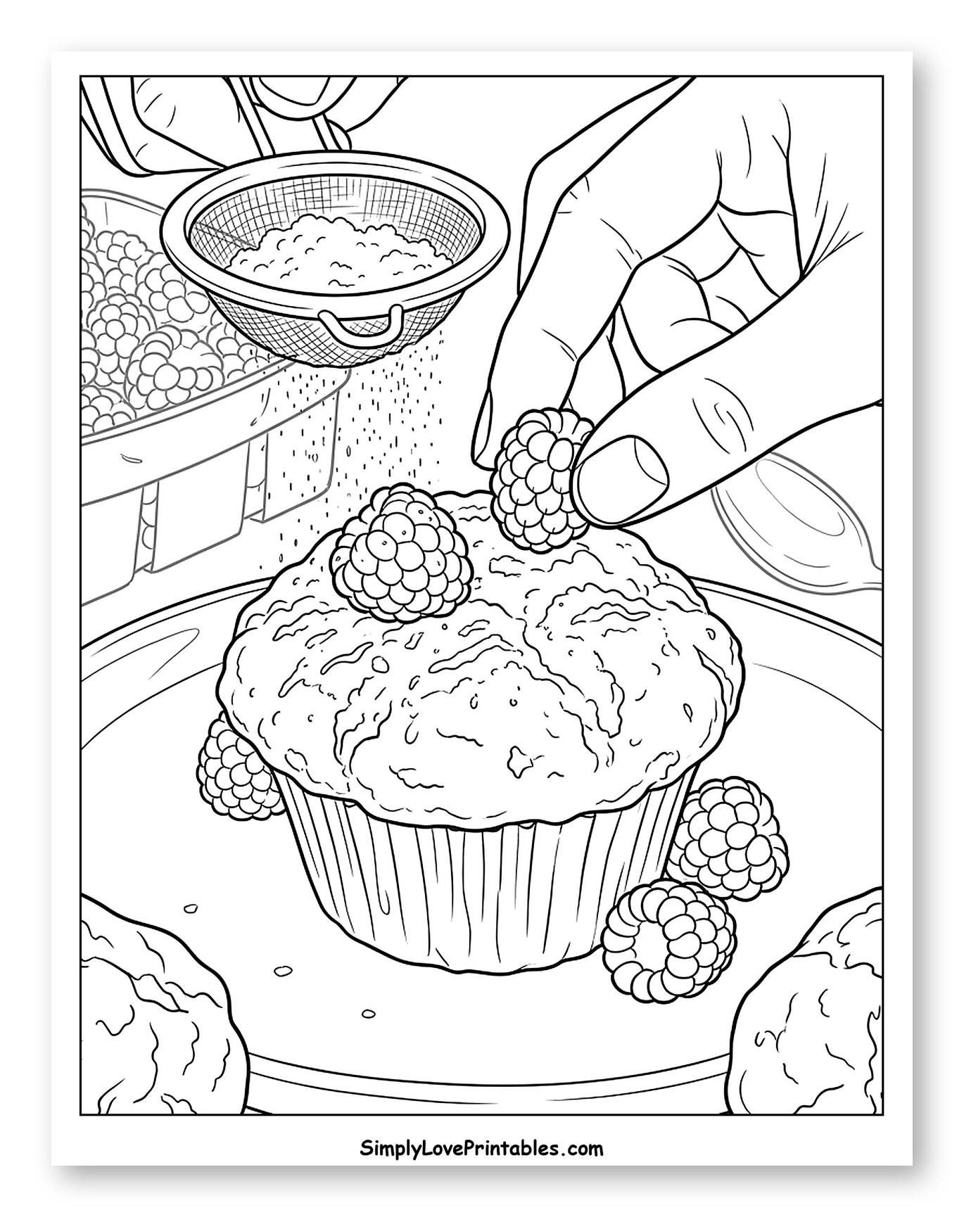 Decorating Muffins with Raspberries and Powdered Sugar