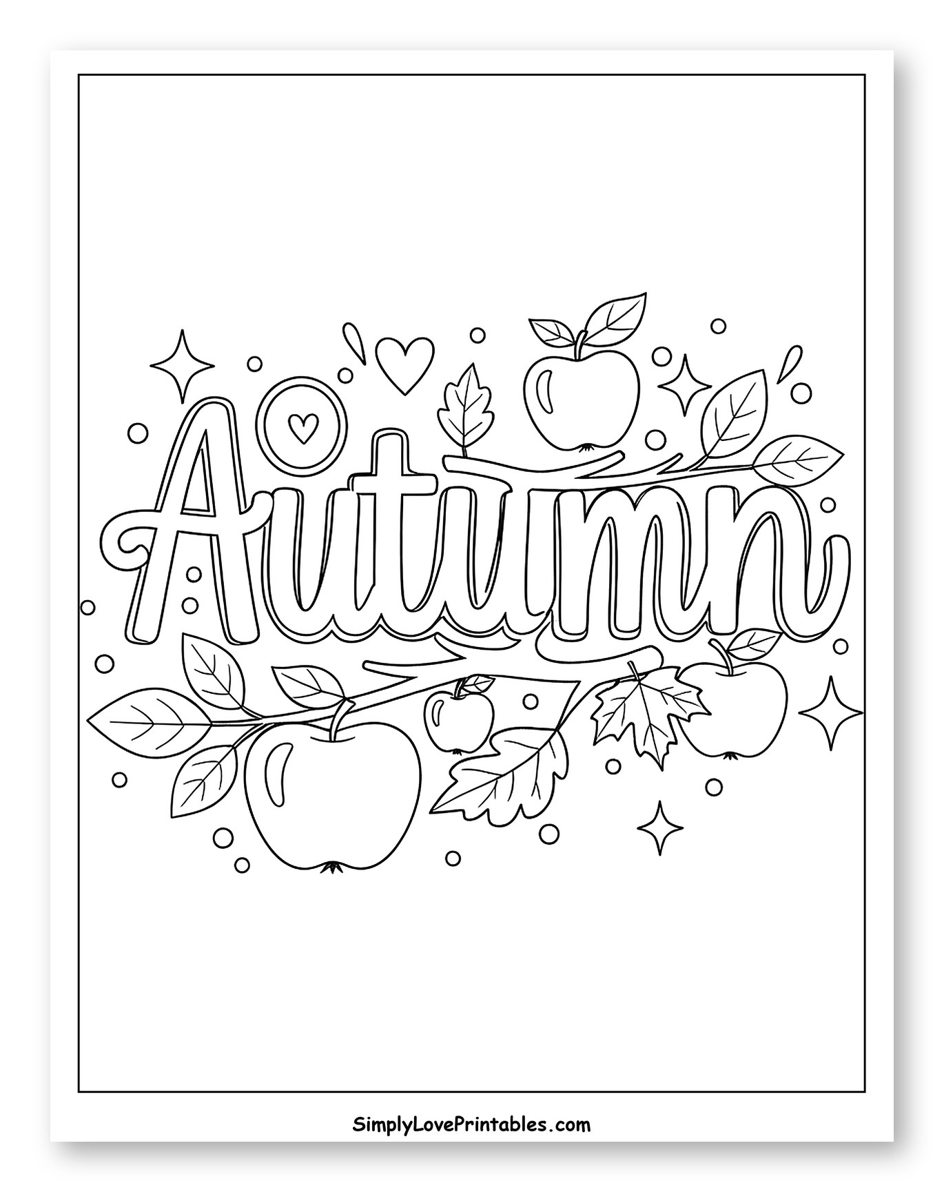 Decorative Autumn Text with Apples and Leaves