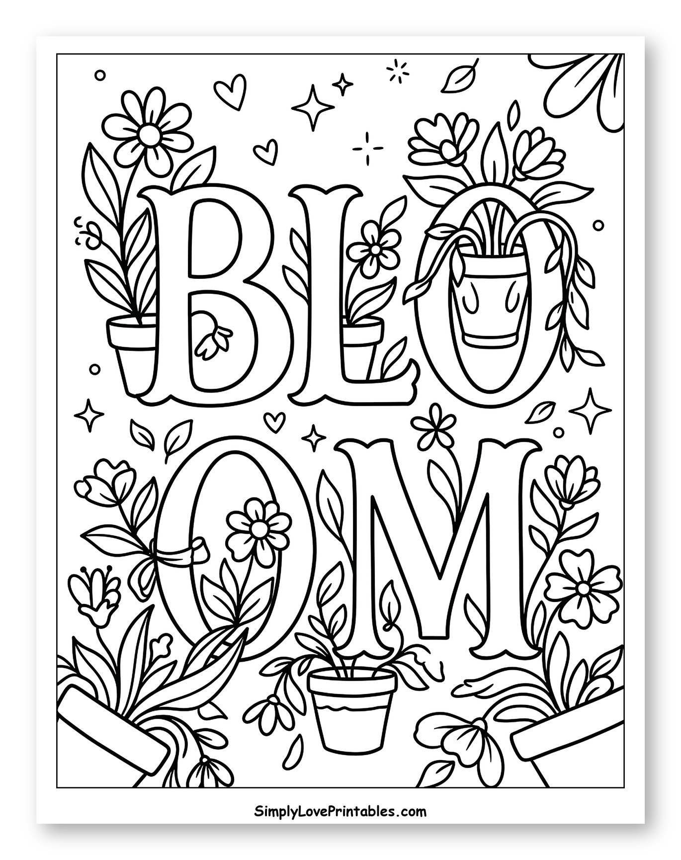 Decorative BLOOM with Flowers and Potted Plants to Color for Adults