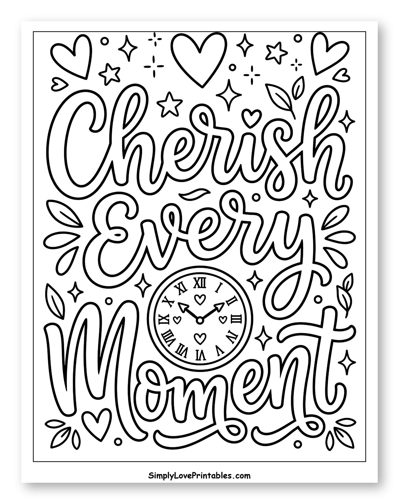 Decorative "Cherish Every Moment" Quote to Color for Adults