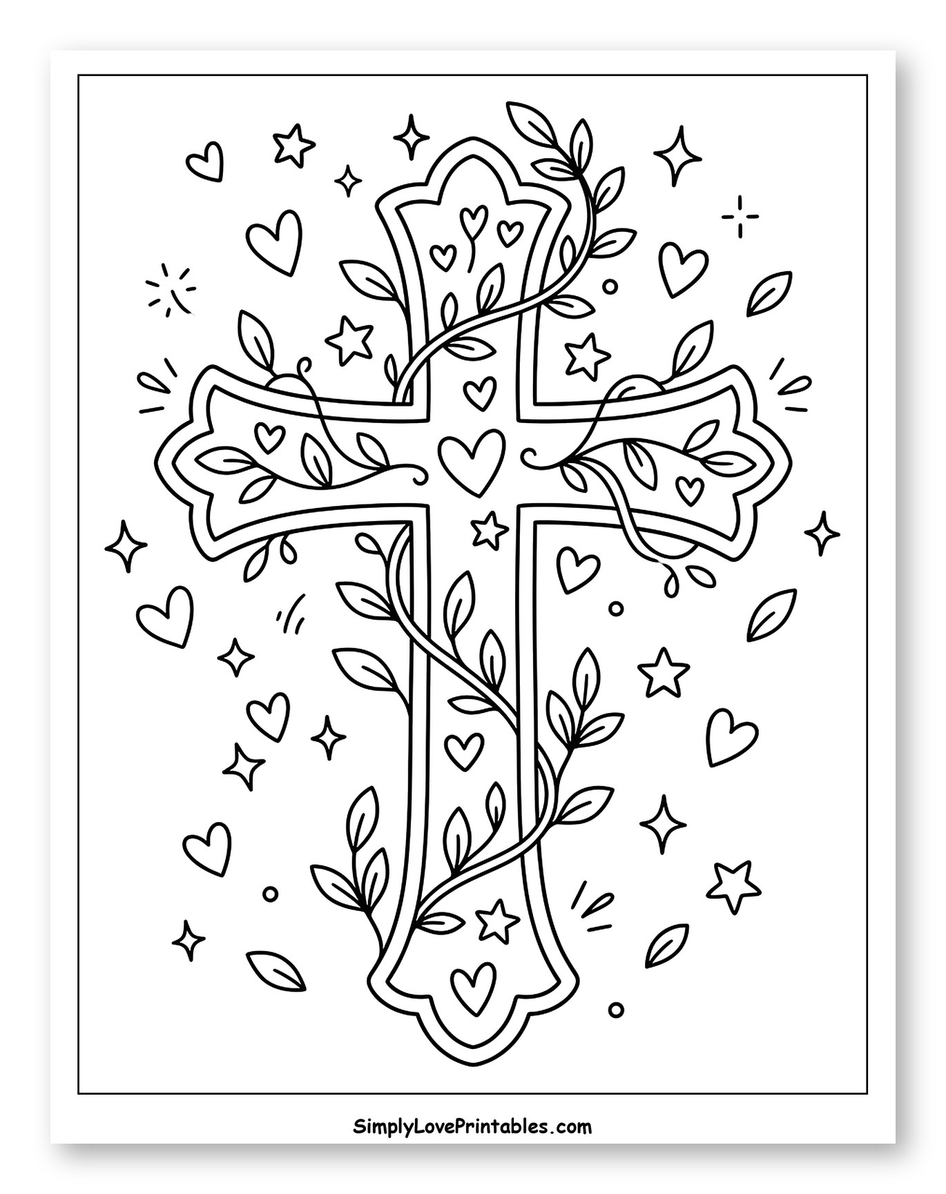 Decorative Cross Adorned with Vines and Hearts