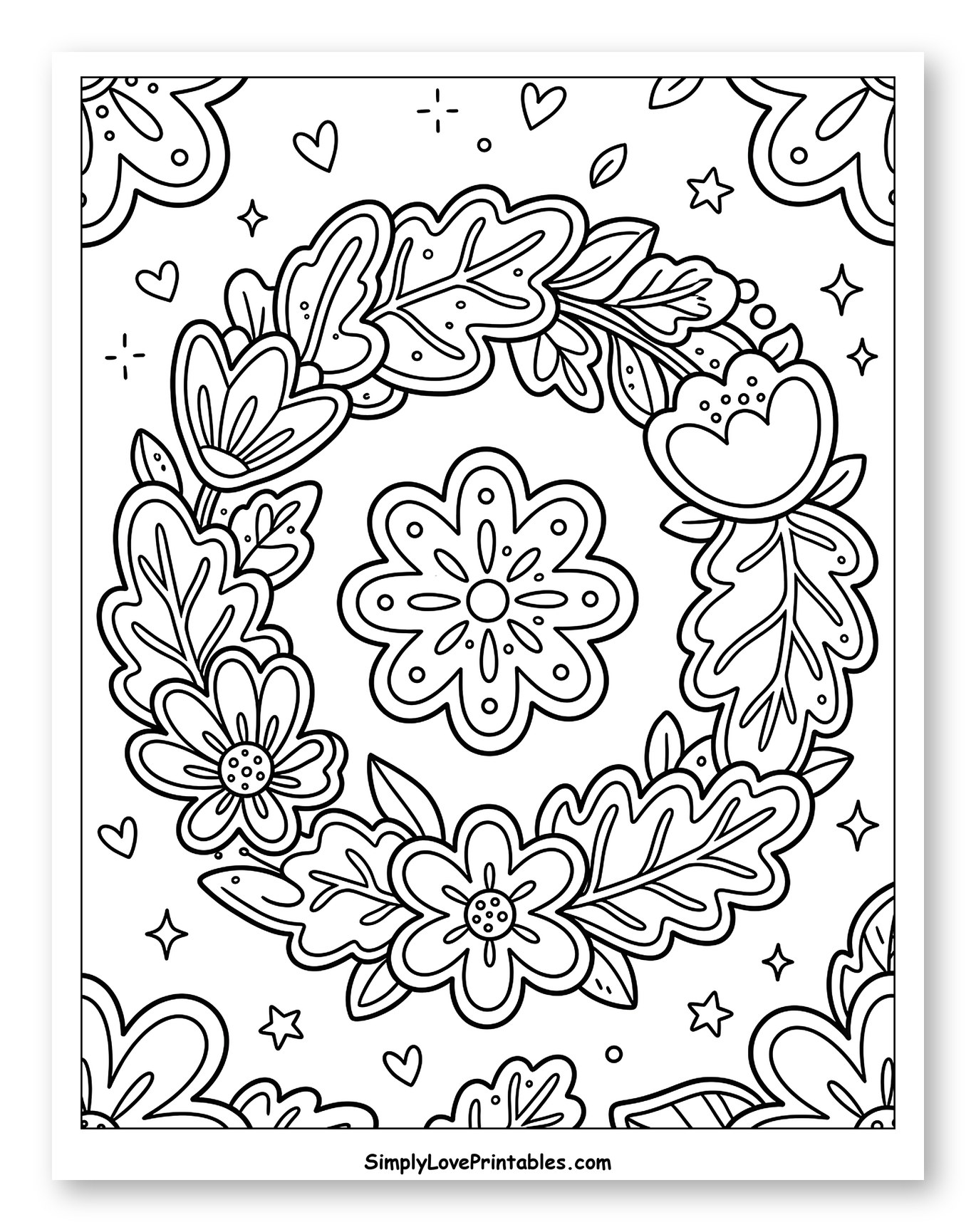 Decorative Floral Wreath with Hearts and Stars