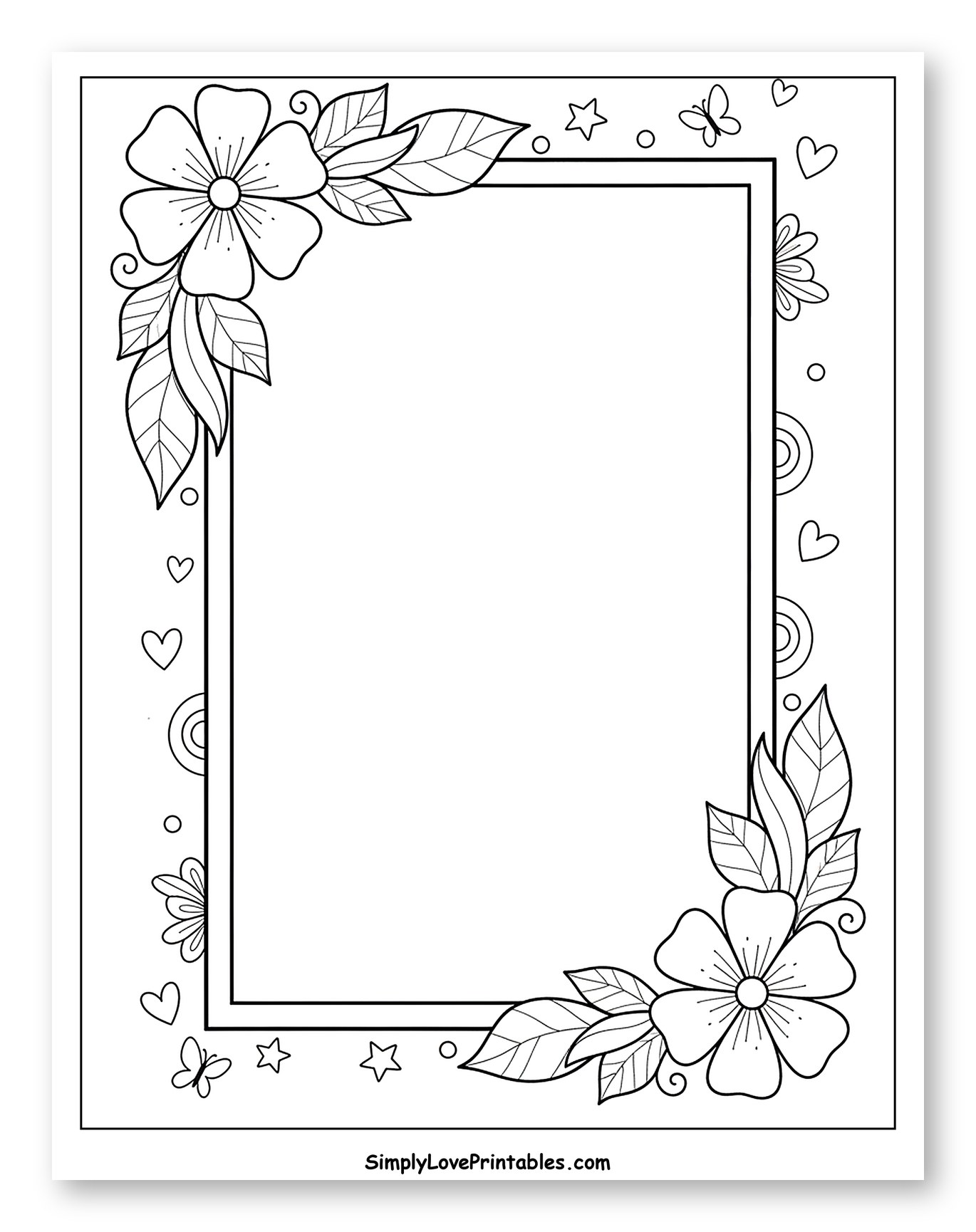 Decorative Frame with Flowers and Butterflies