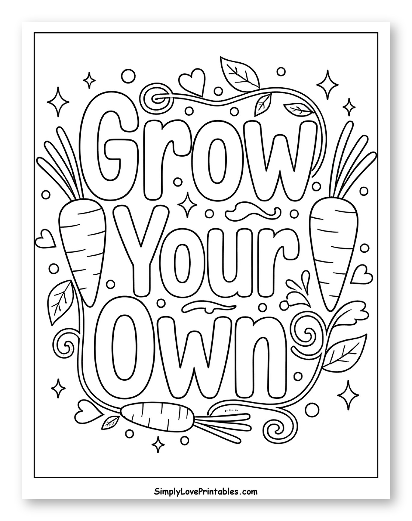 Decorative Grow Your Own Gardening Quote to Color for Adults