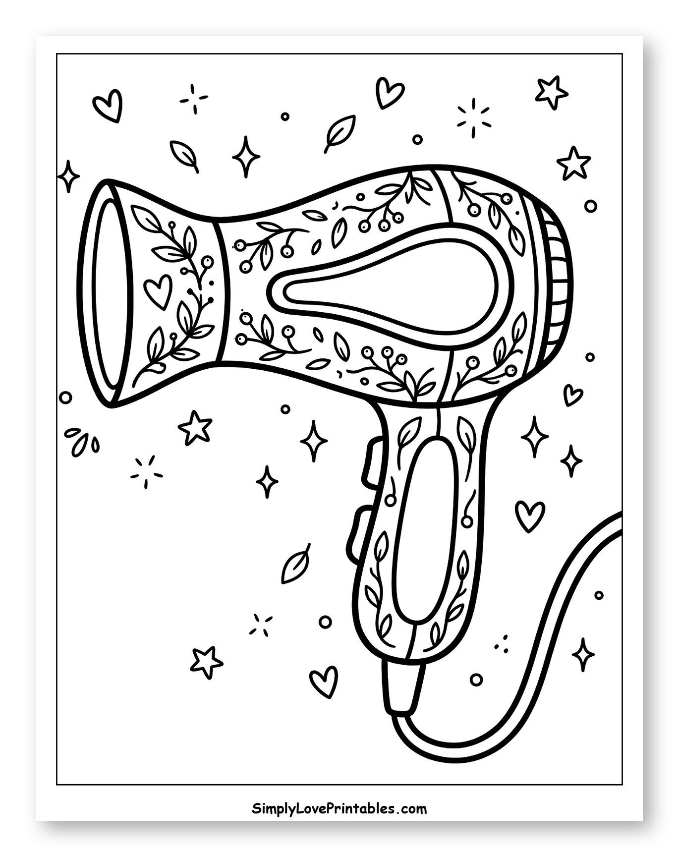 Decorative Hair Dryer with Botanical Elements to Color for Adults