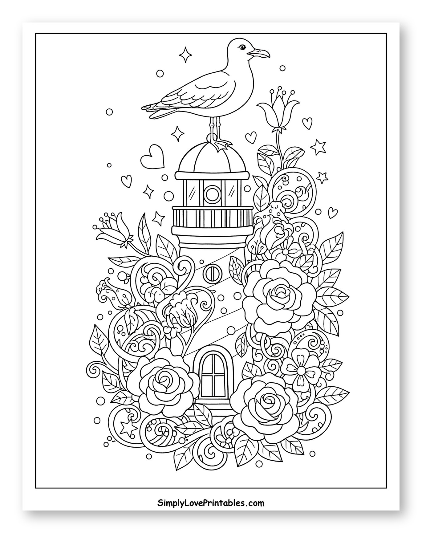 Decorative Lighthouse with Seagull and Roses