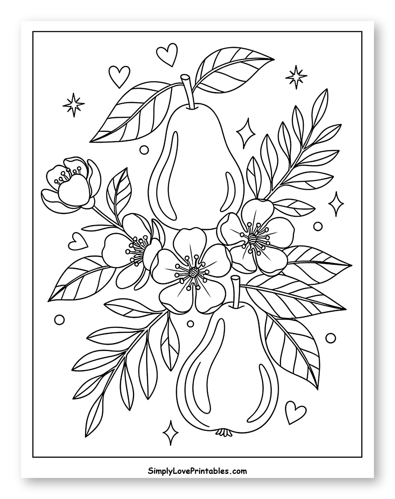 Decorative Pears and Blooming Flowers