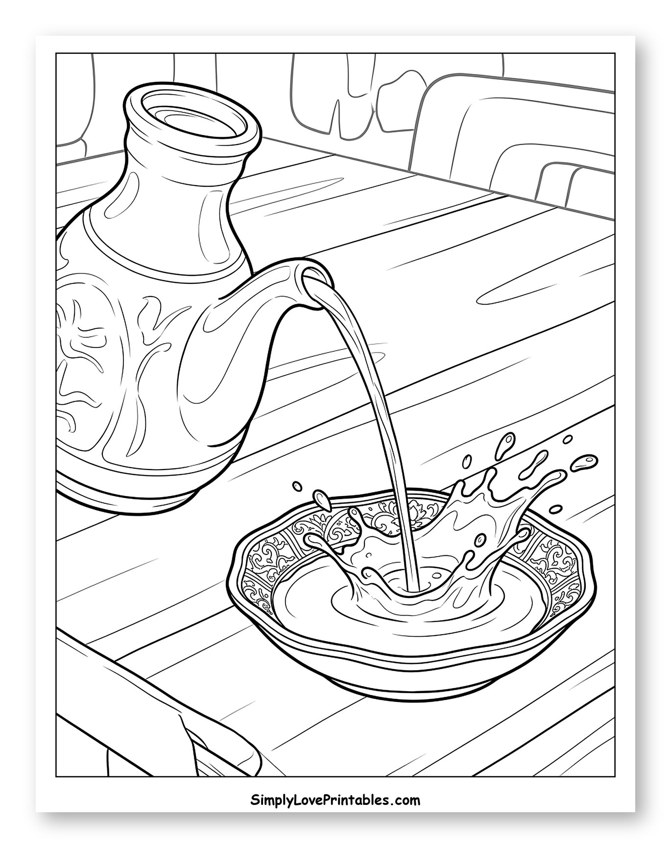 Decorative Pitcher Pouring into Splashing Bowl